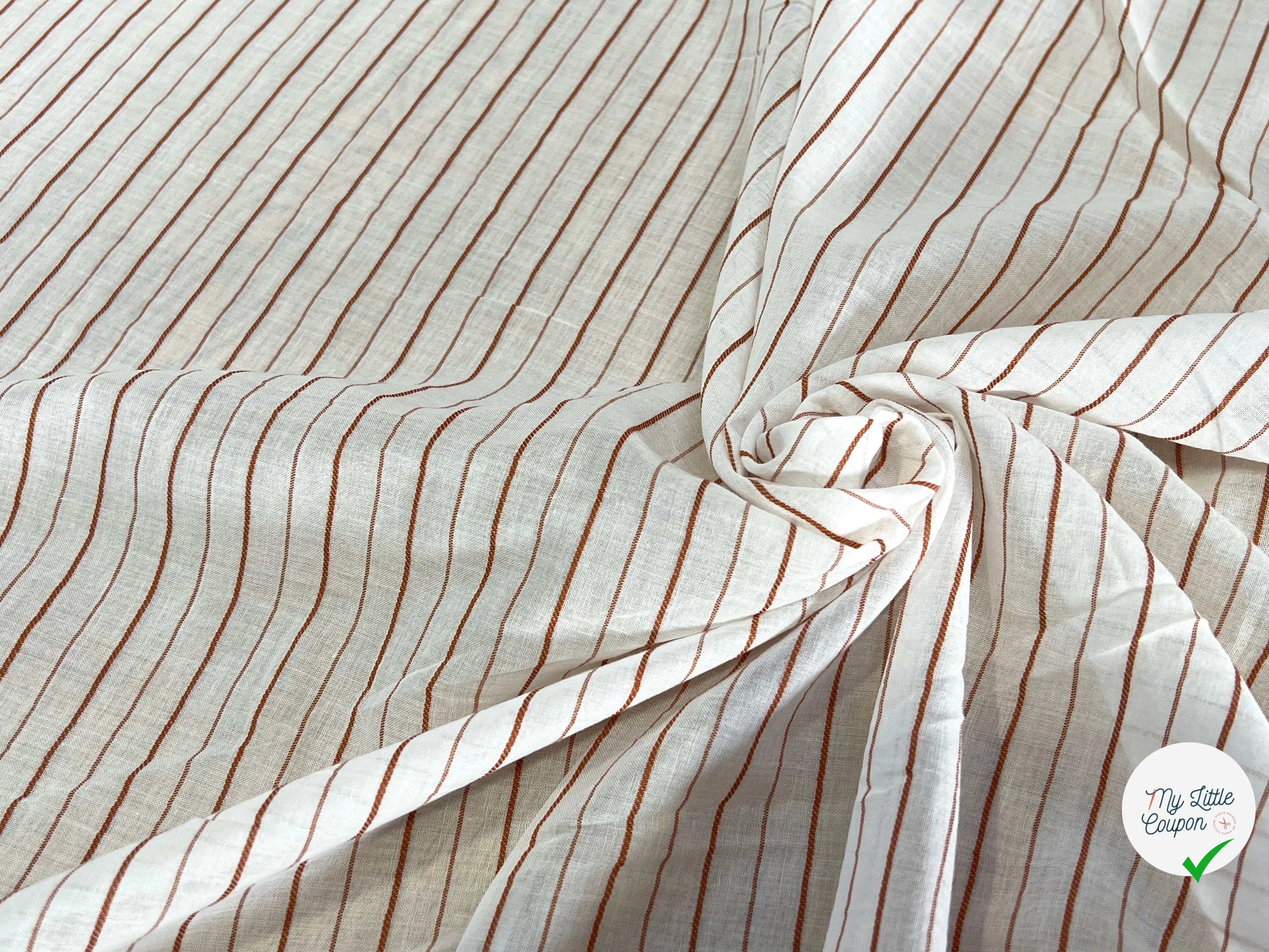 VOILE DE COTON BLANC RAYURES MARRON - My Little Coupon