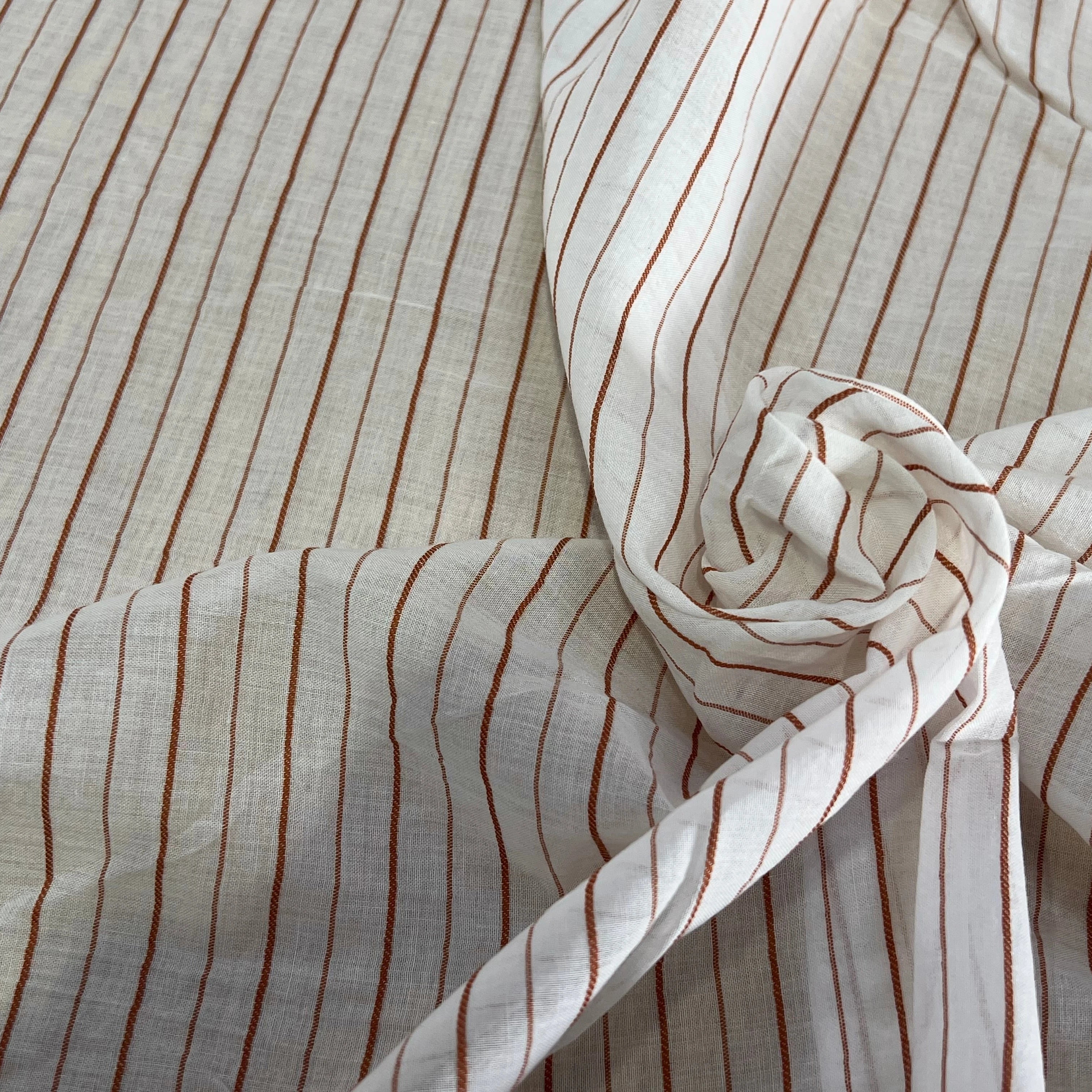 VOILE DE COTON BLANC RAYURES MARRON - My Little Coupon