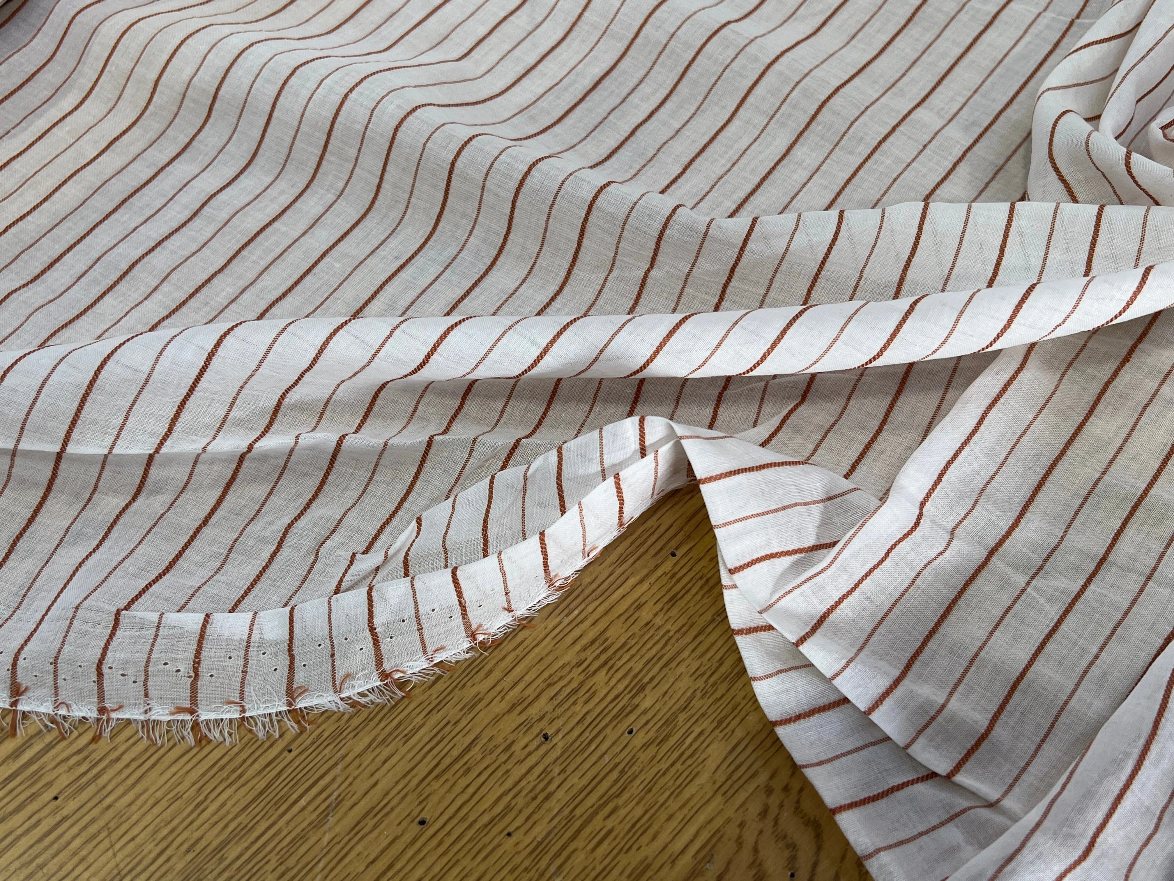 VOILE DE COTON BLANC RAYURES MARRON - My Little Coupon