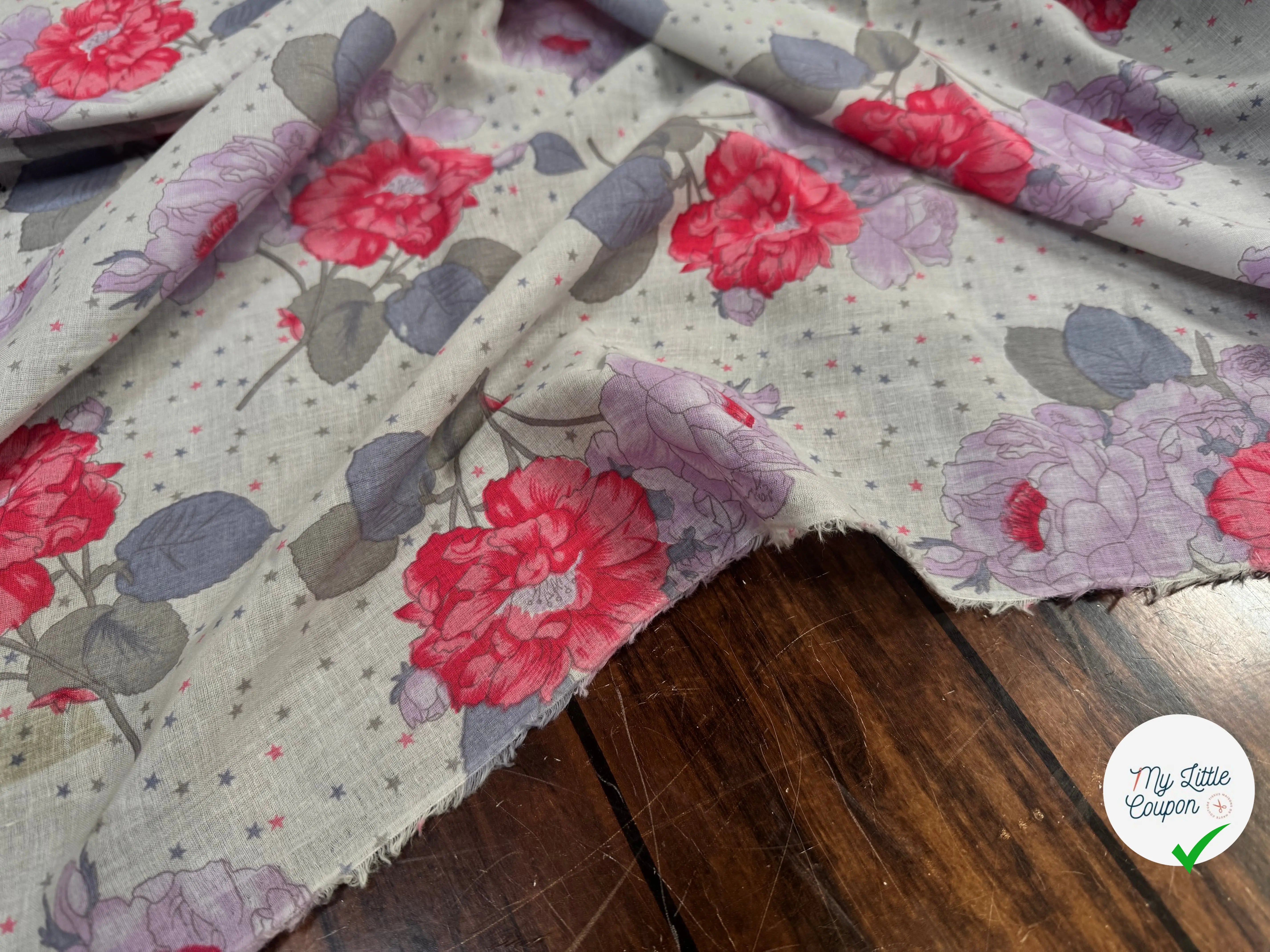 VOILE DE COTON FLEURS GREY PINK - My Little Coupon