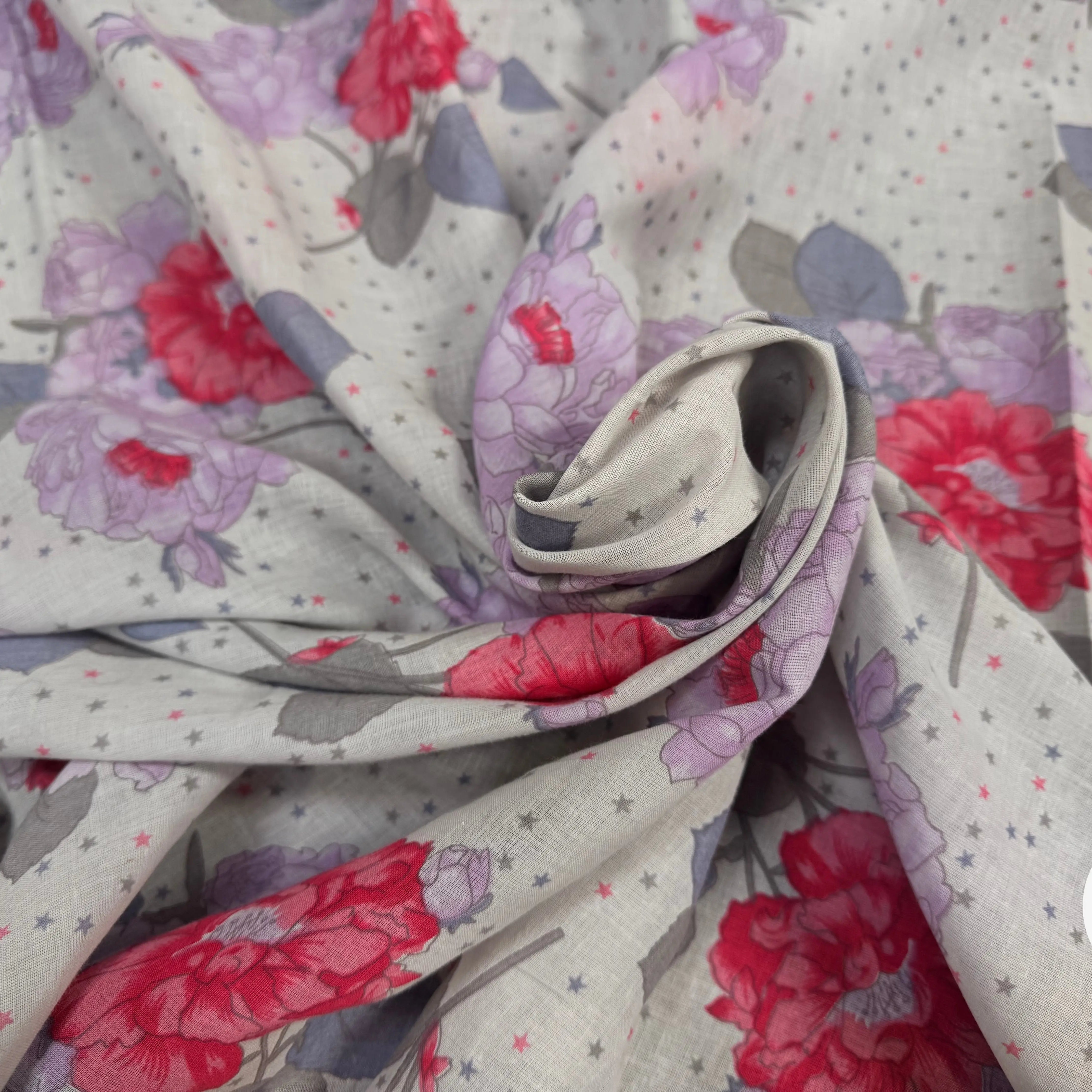 VOILE DE COTON FLEURS GREY PINK - My Little Coupon