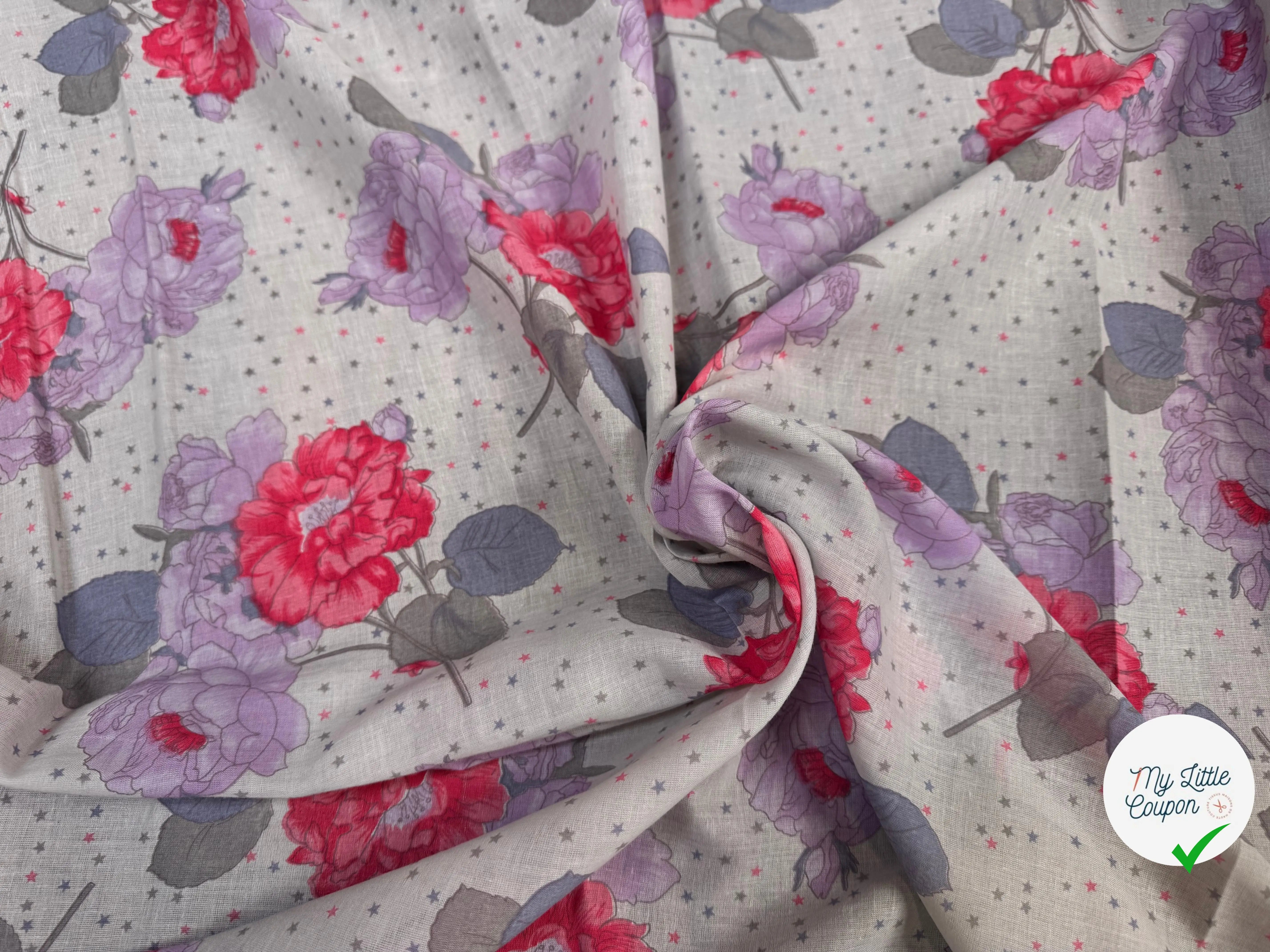 VOILE DE COTON FLEURS GREY PINK - My Little Coupon