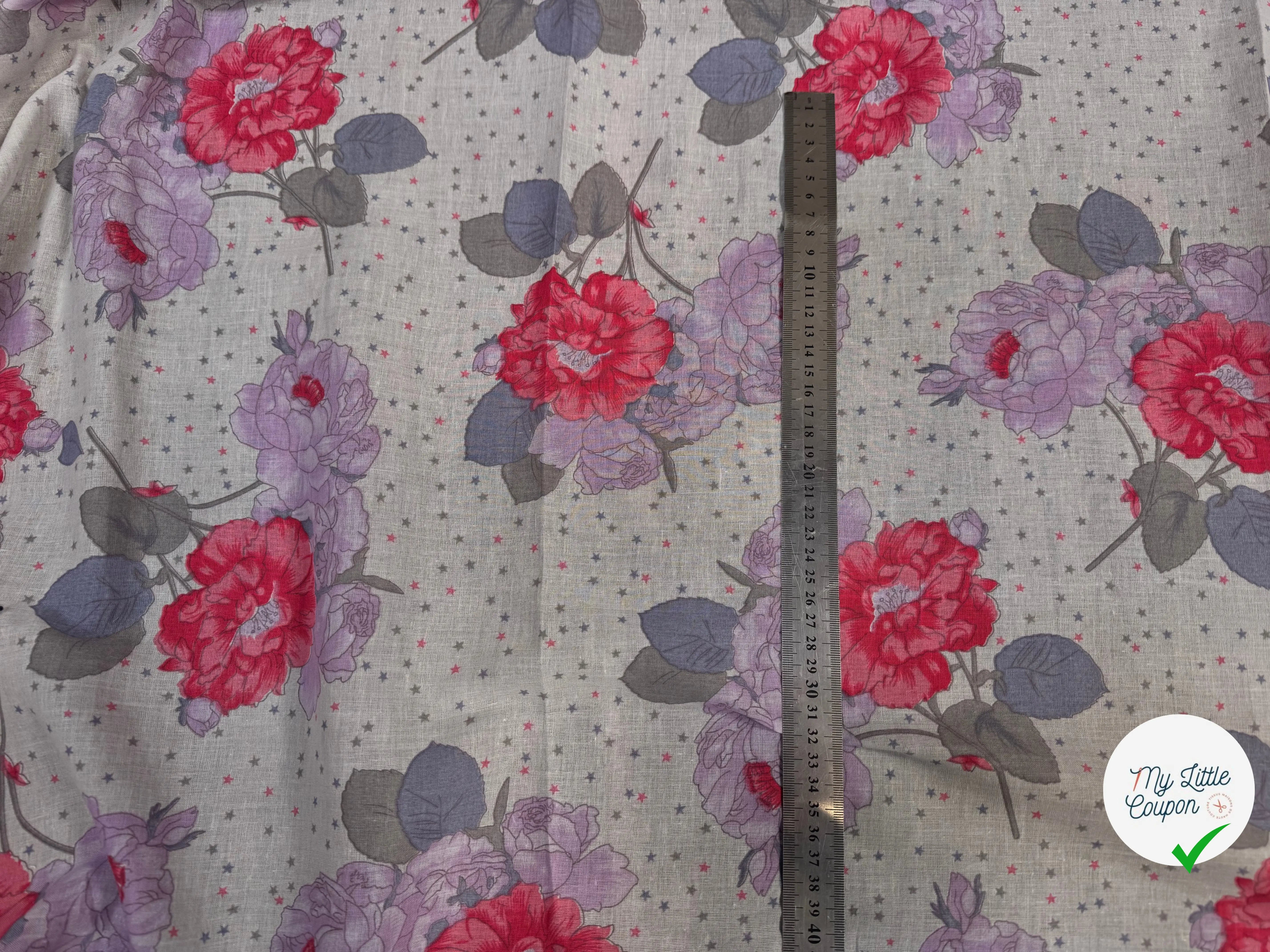 VOILE DE COTON FLEURS GREY PINK - My Little Coupon
