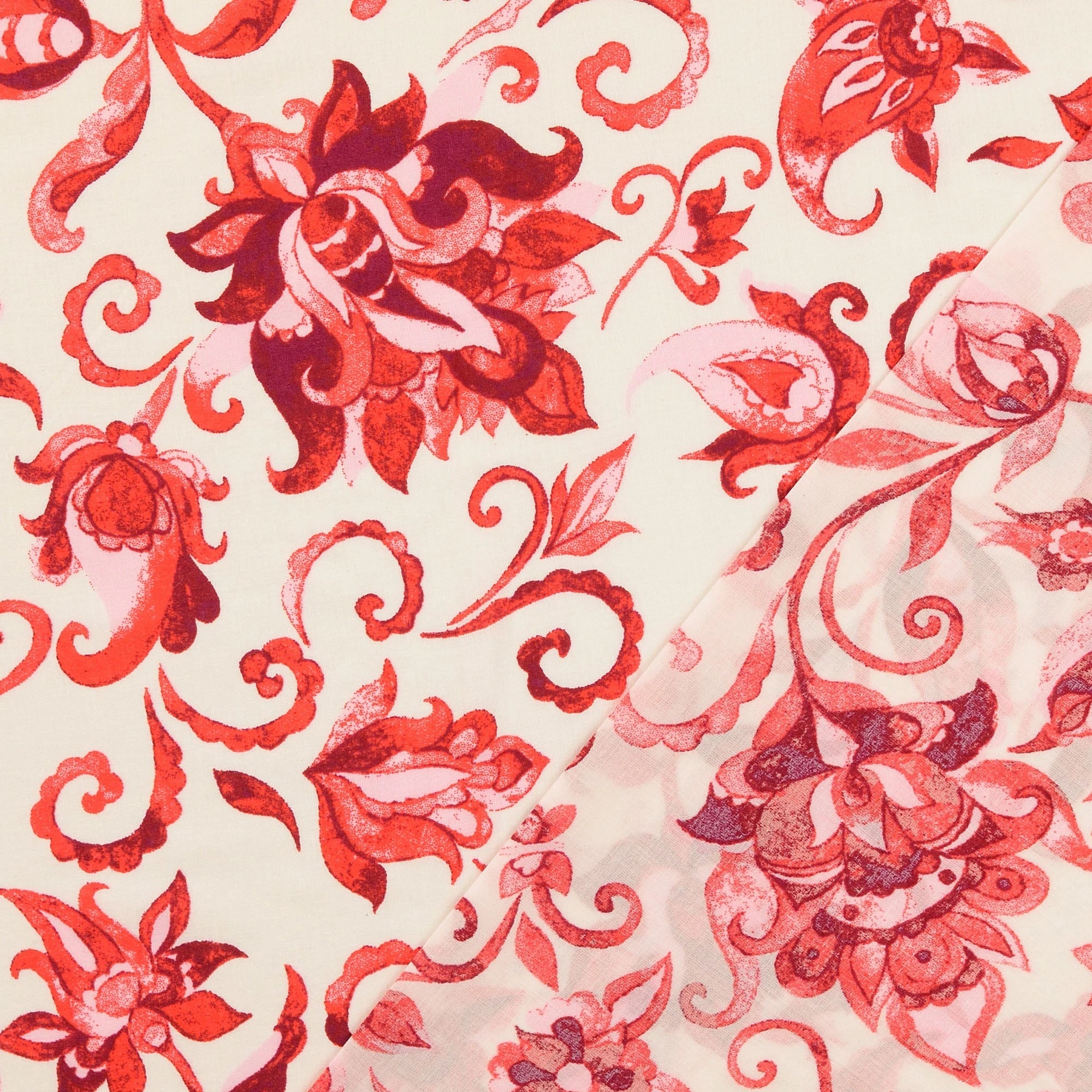 VOILE DE COTON FLEURS ROUGE - My Little Coupon