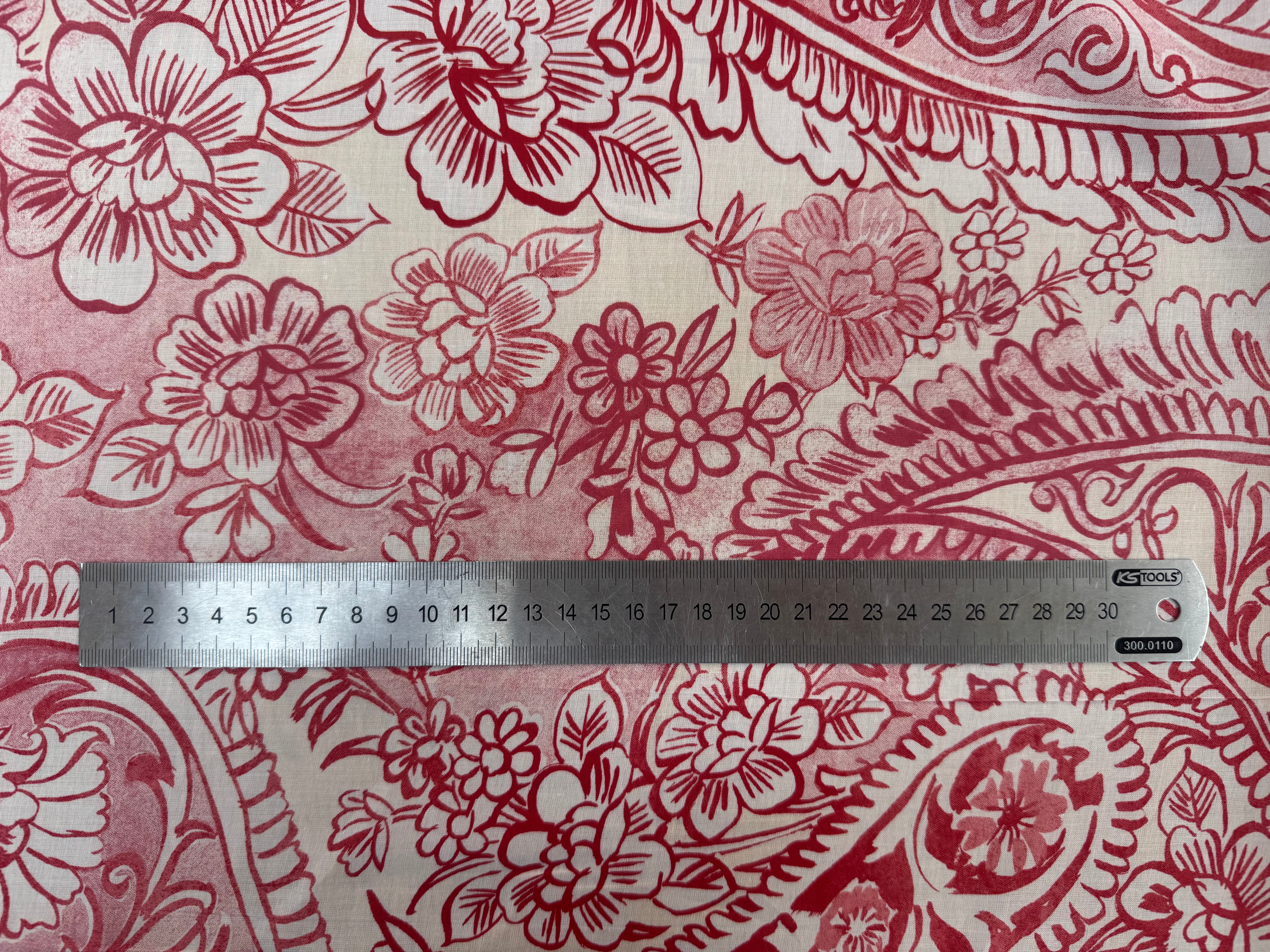 VOILE DE COTON FOND CREME FLEURS ROUGE ET ROSE - My Little Coupon