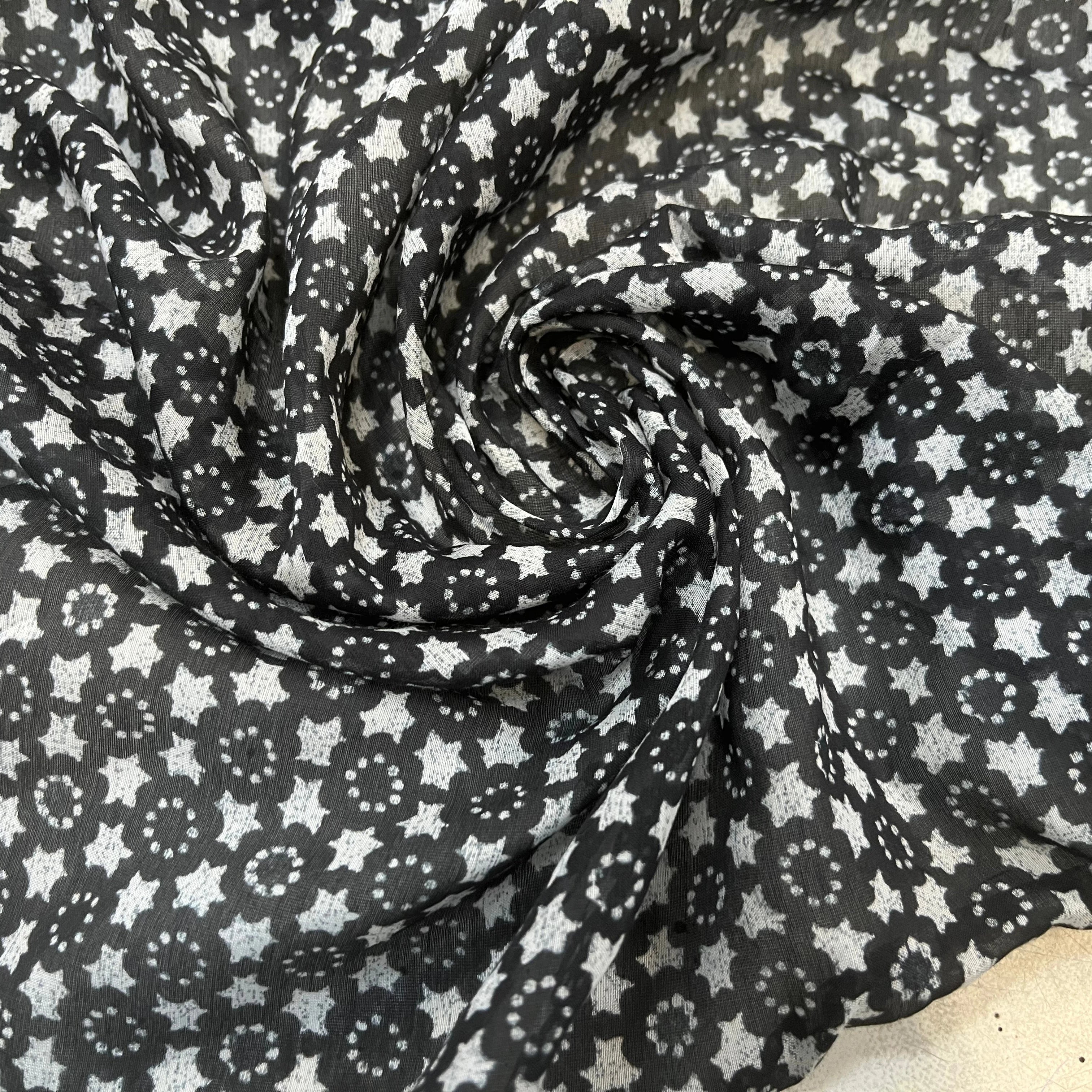VOILE DE COTON FOND NOIR ETOILE - My Little Coupon