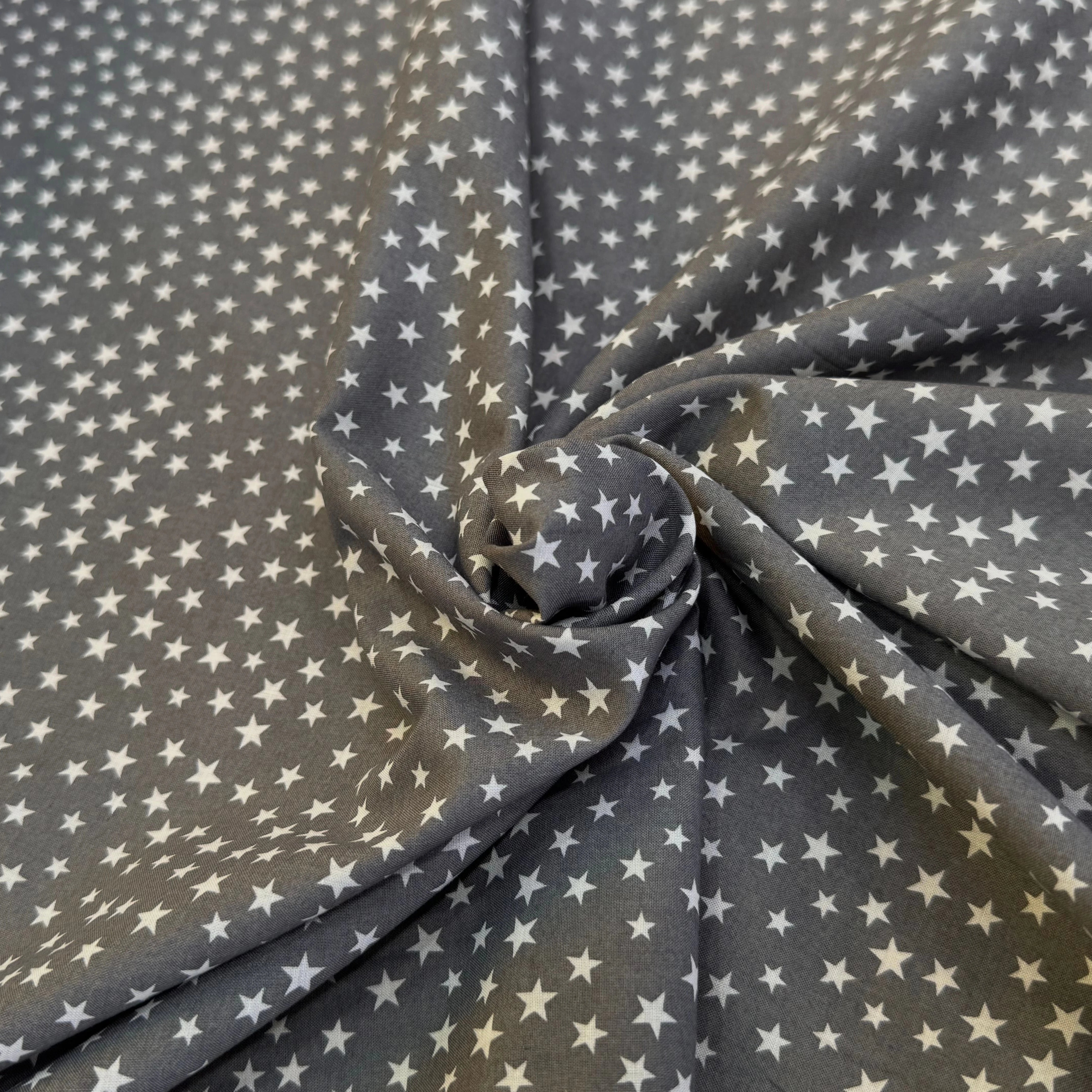 VOILE DE COTON GRIS CENDRÉ ÉTOILE BLANCHE - My Little Coupon