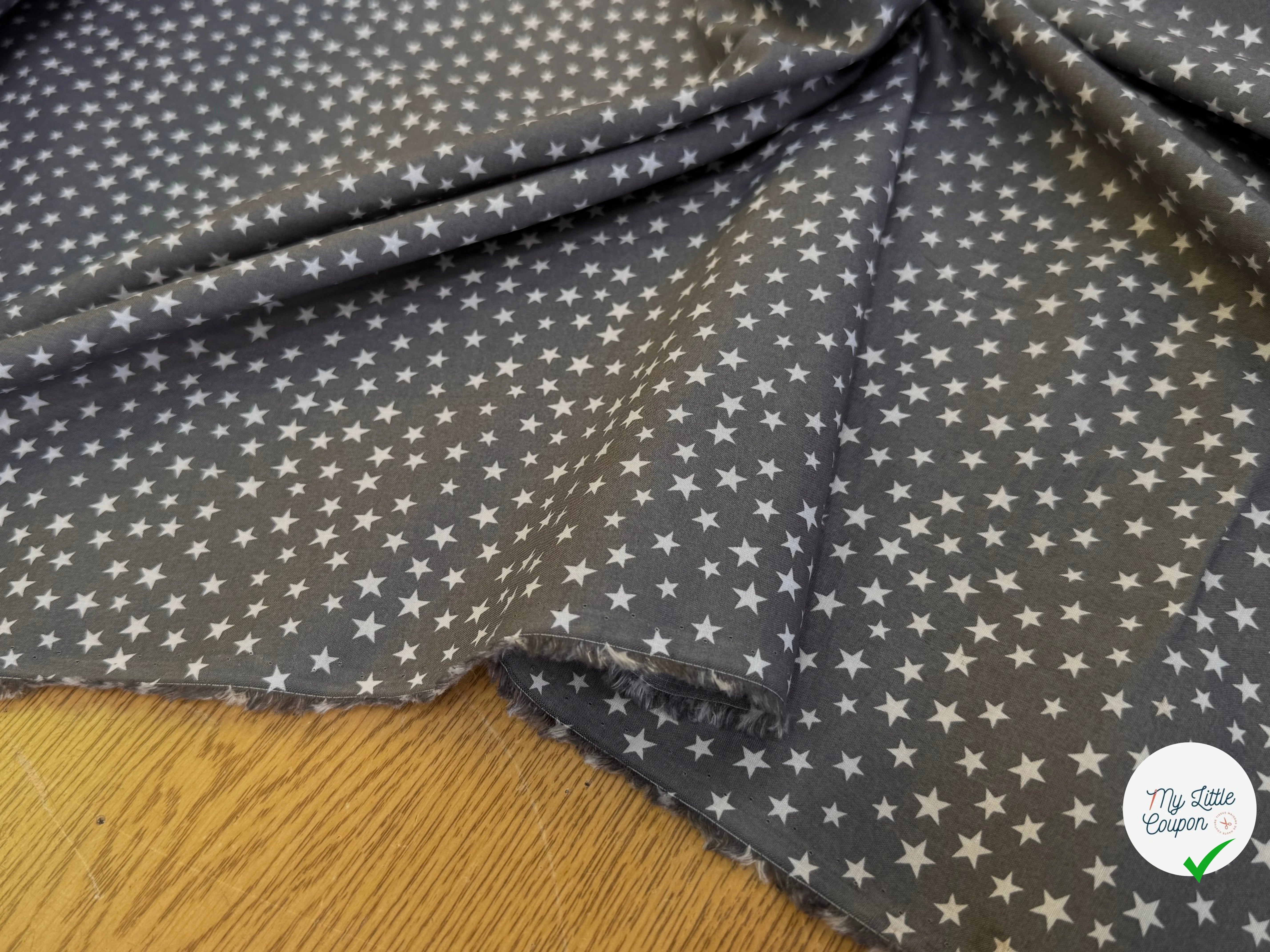 VOILE DE COTON GRIS CENDRÉ ÉTOILE BLANCHE - My Little Coupon
