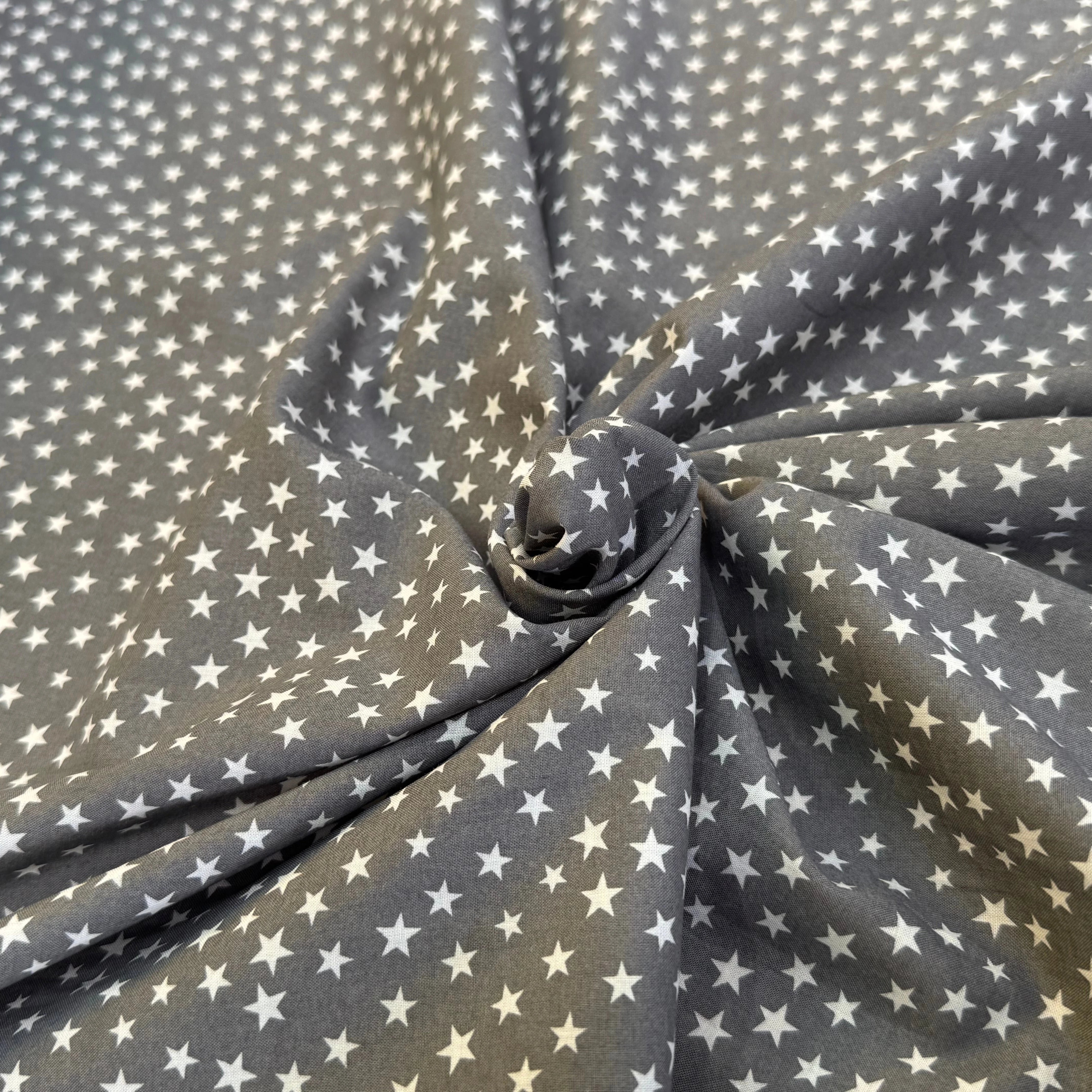 VOILE DE COTON GRIS CENDRÉ ÉTOILE BLANCHE - My Little Coupon
