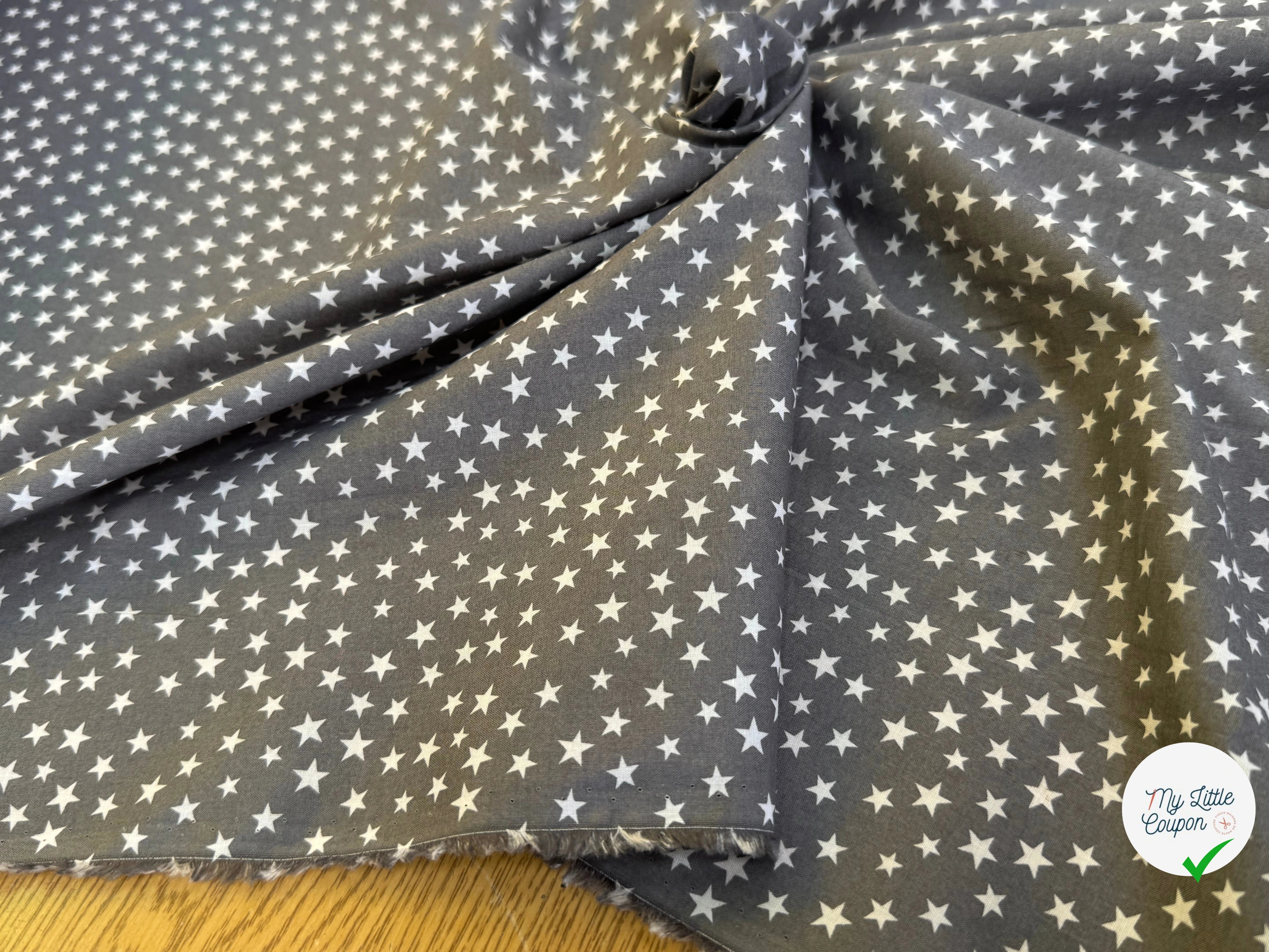 VOILE DE COTON GRIS CENDRÉ ÉTOILE BLANCHE - My Little Coupon