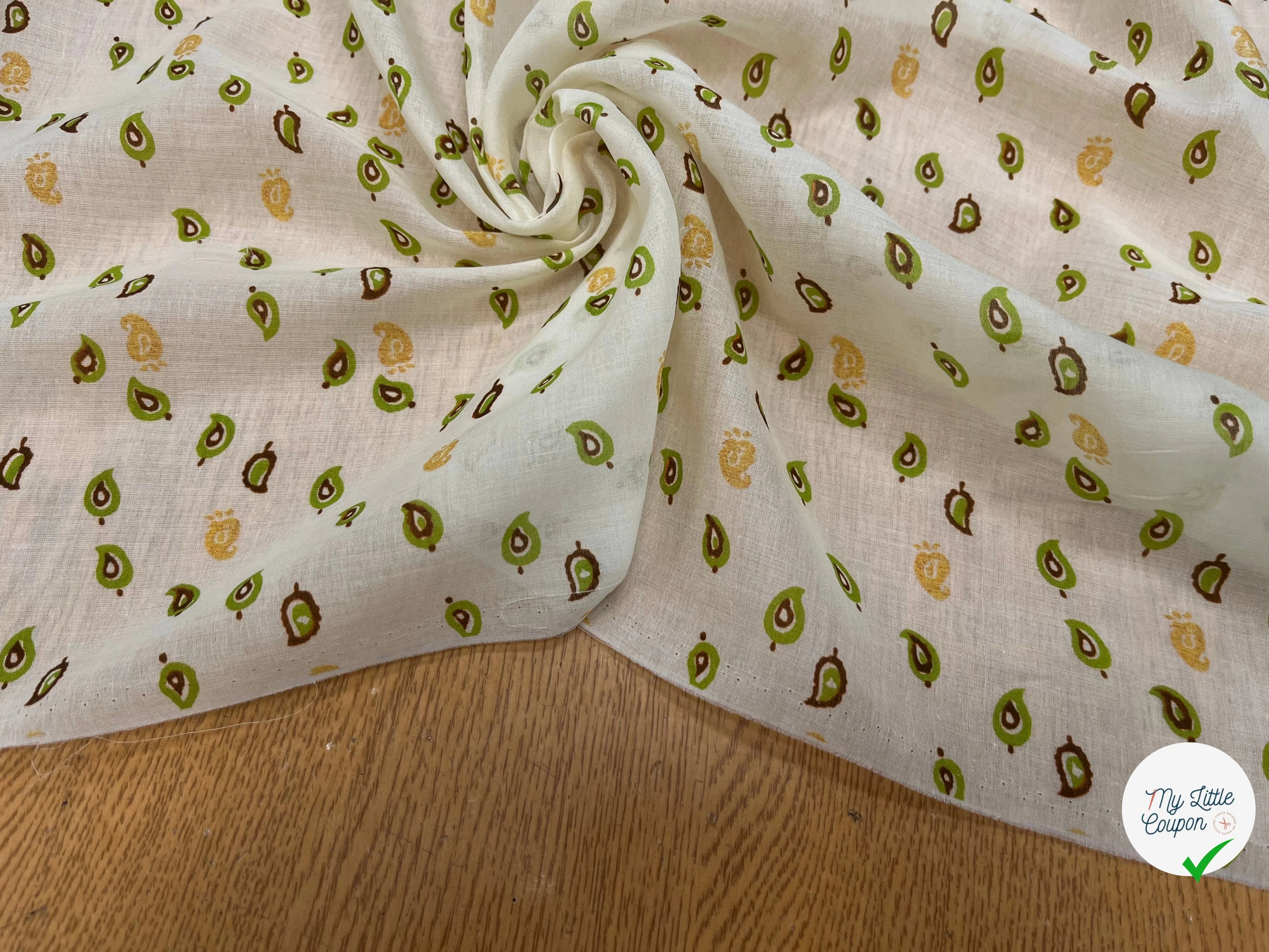 VOILE DE COTON IMPRIMÉ FEUILLES FOND ÉCRU 143CM - My Little Coupon