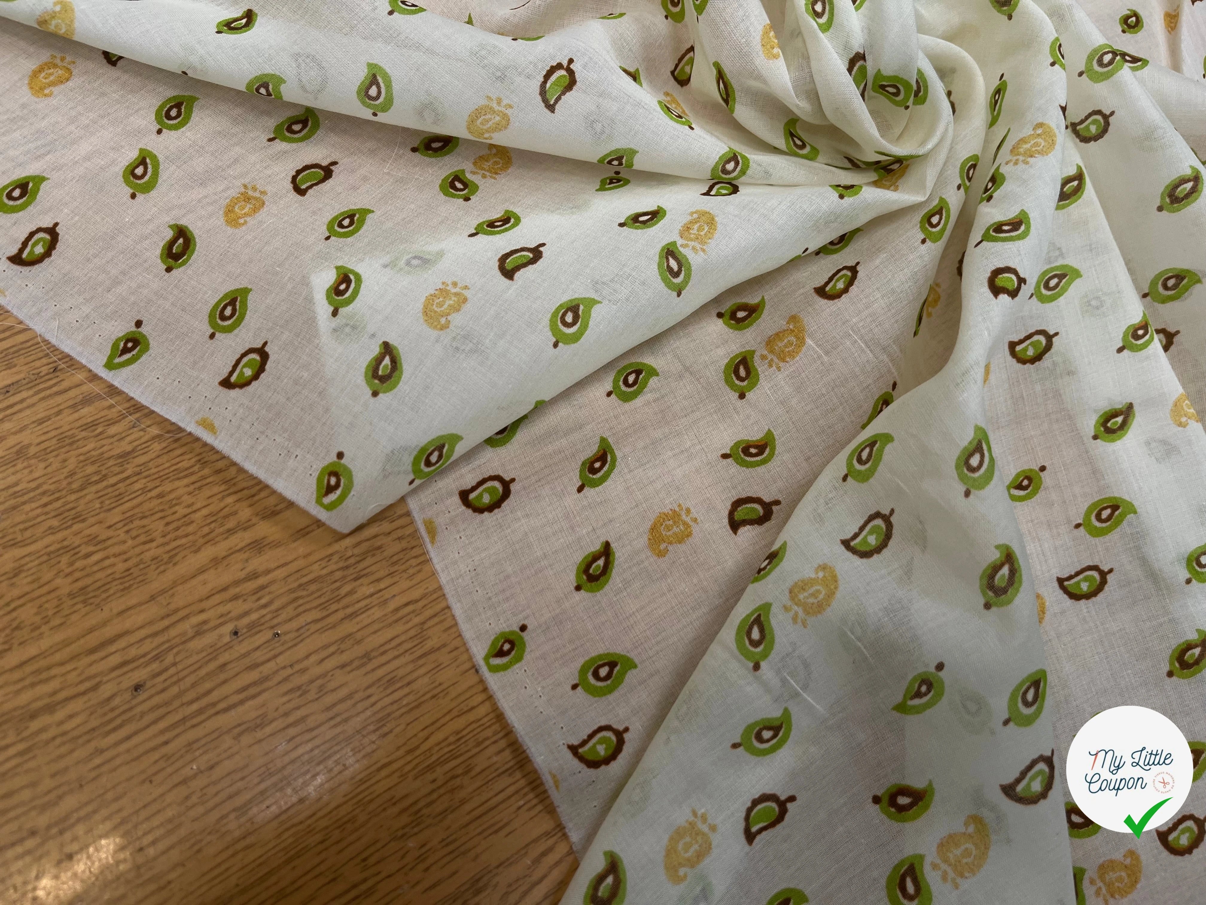 VOILE DE COTON IMPRIMÉ FEUILLES FOND ÉCRU 143CM - My Little Coupon