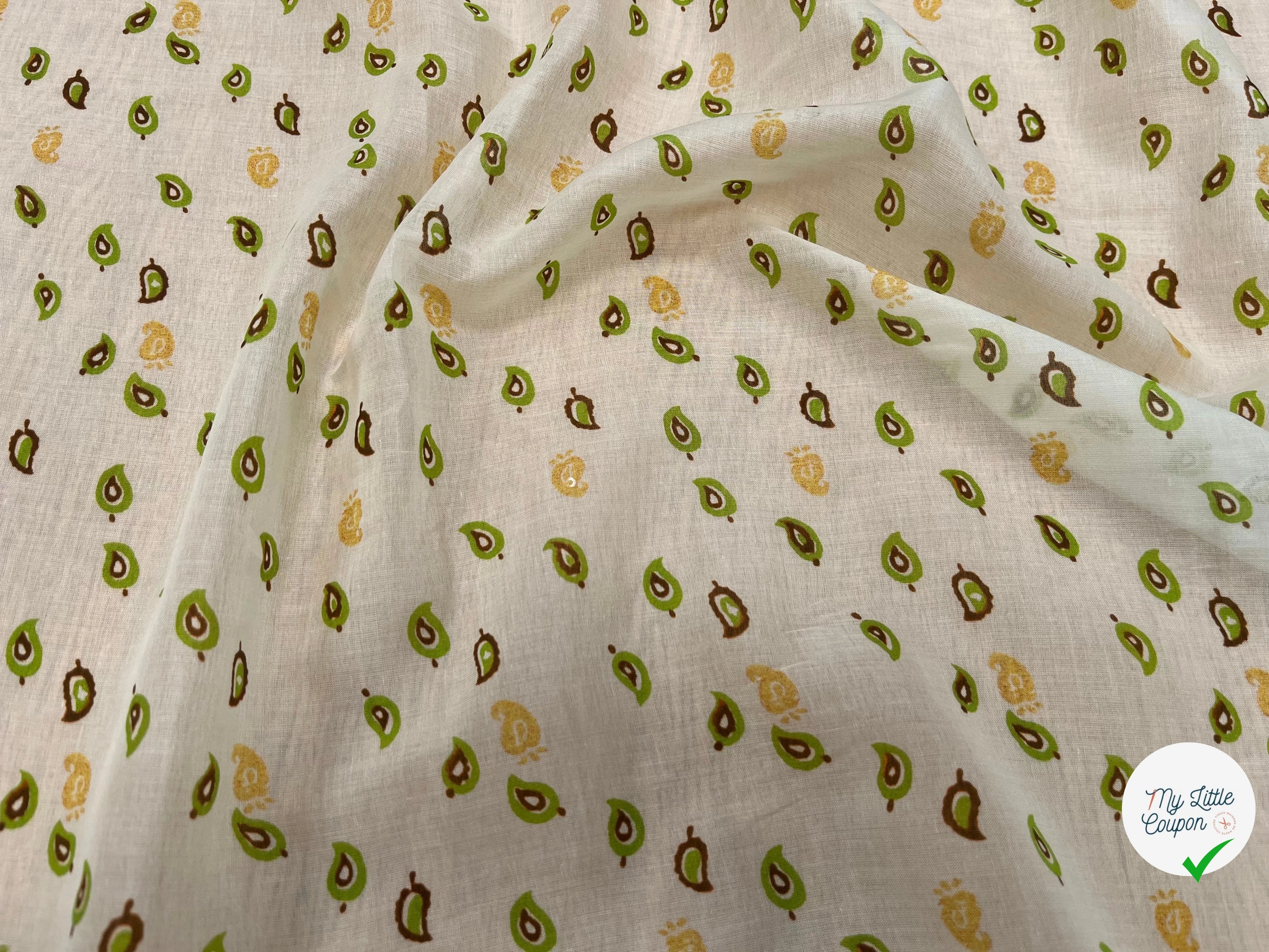 VOILE DE COTON IMPRIMÉ FEUILLES FOND ÉCRU 143CM - My Little Coupon