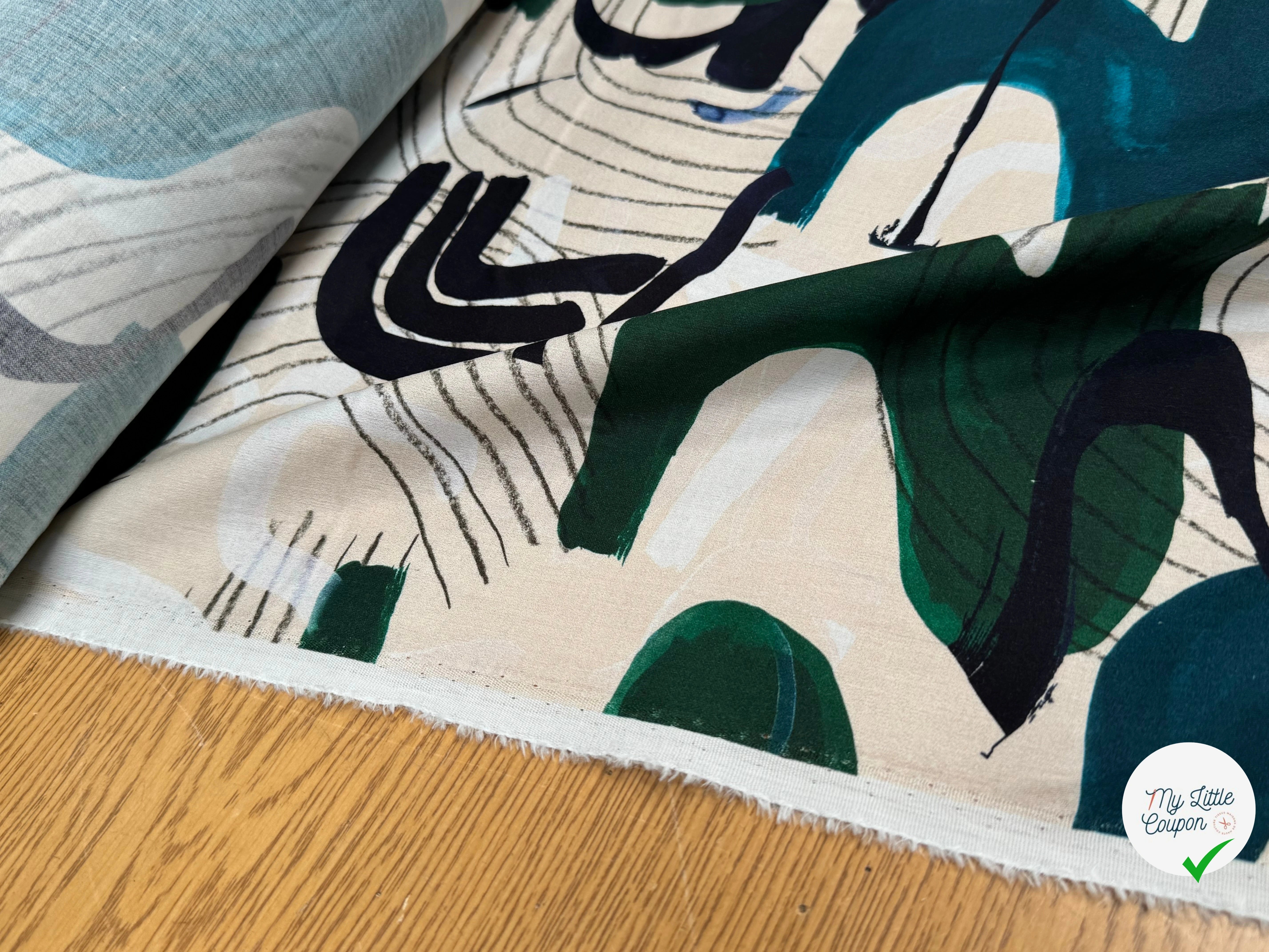 VOILE DE COTON IMPRIMÉ GRAPHIQUE VERT NINFEA MUSIK - My Little Coupon