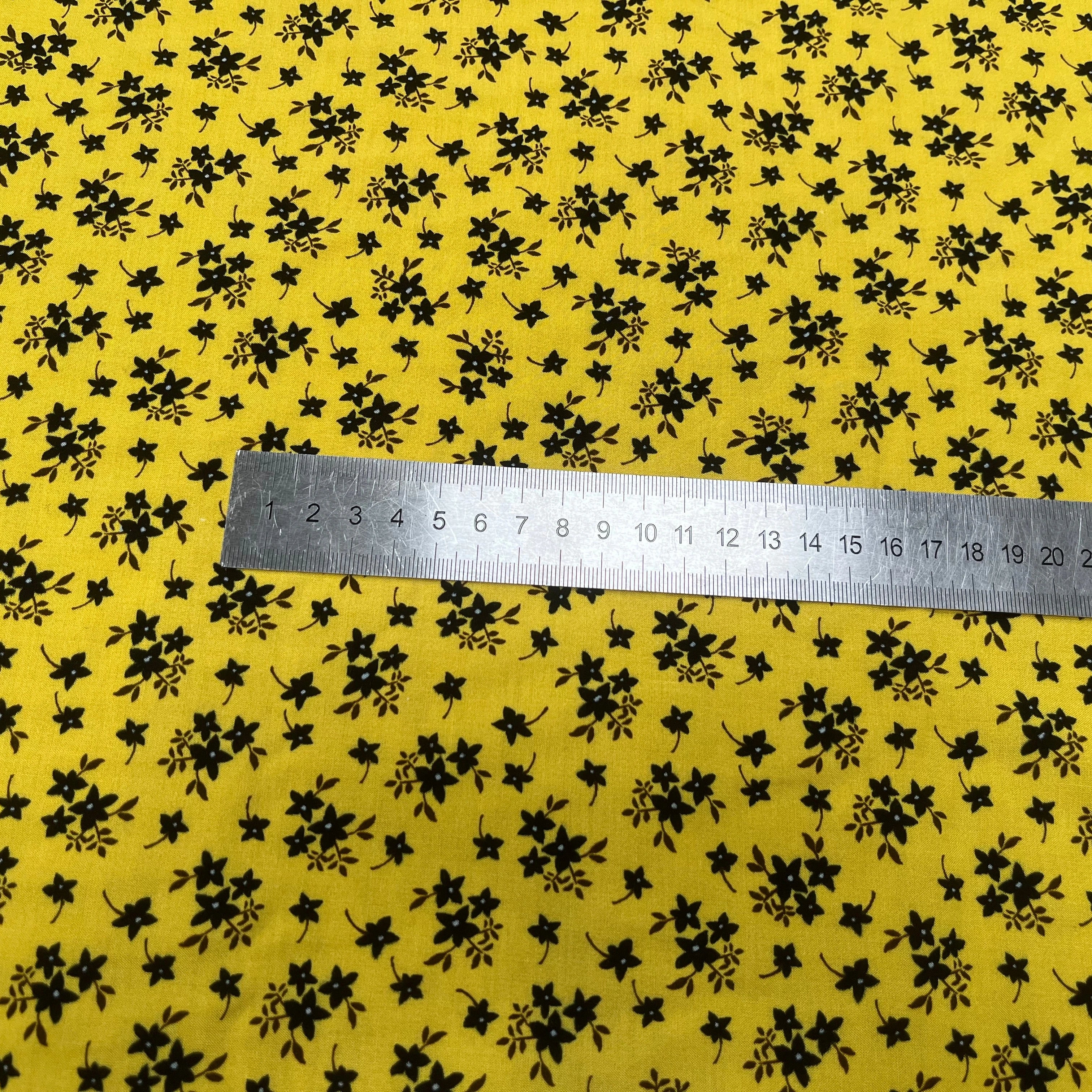 COTTON PRINTED VEIL SMALL FLOWERS YELLOW BACKGROUND - My Little Coupon