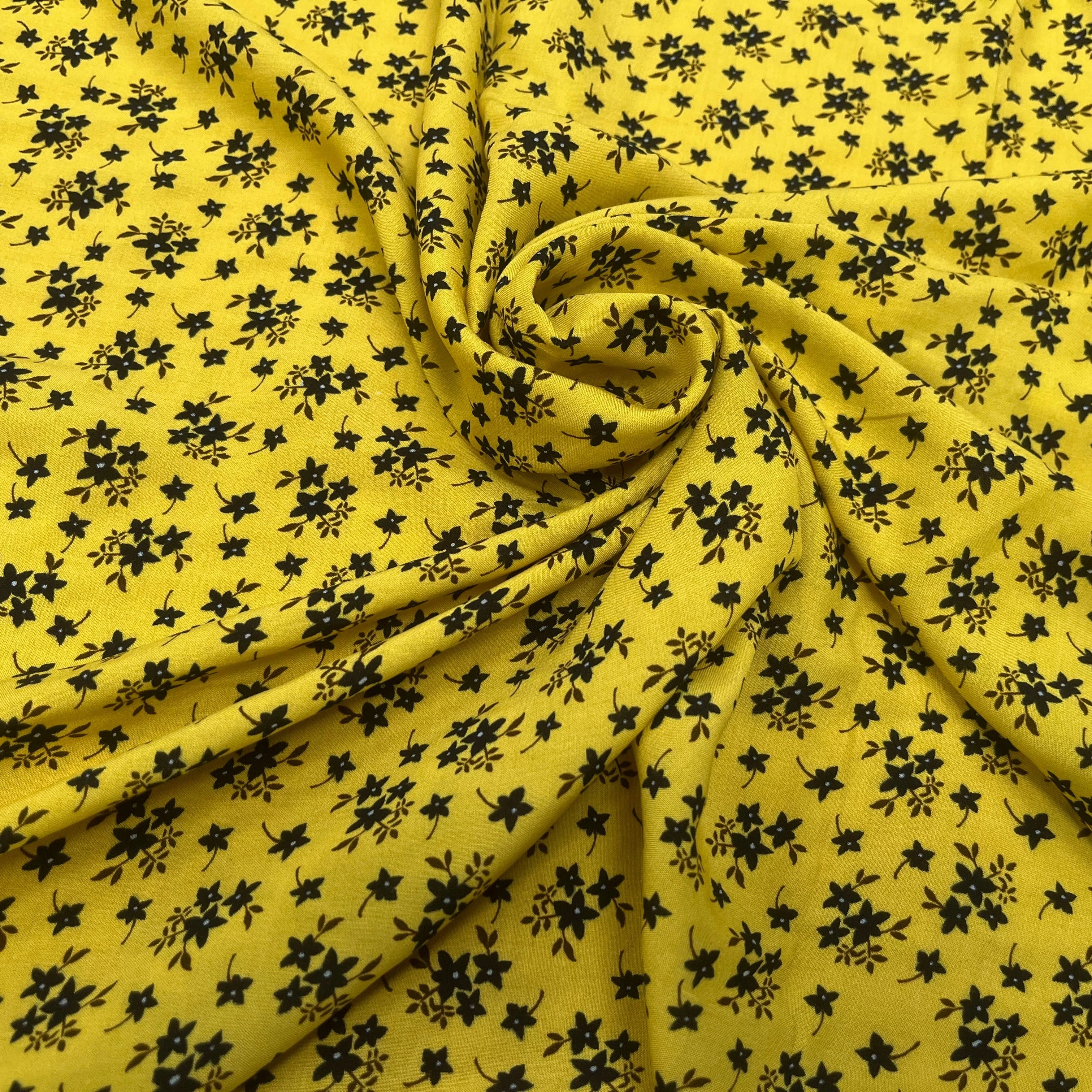 COTTON PRINTED VEIL SMALL FLOWERS YELLOW BACKGROUND - My Little Coupon
