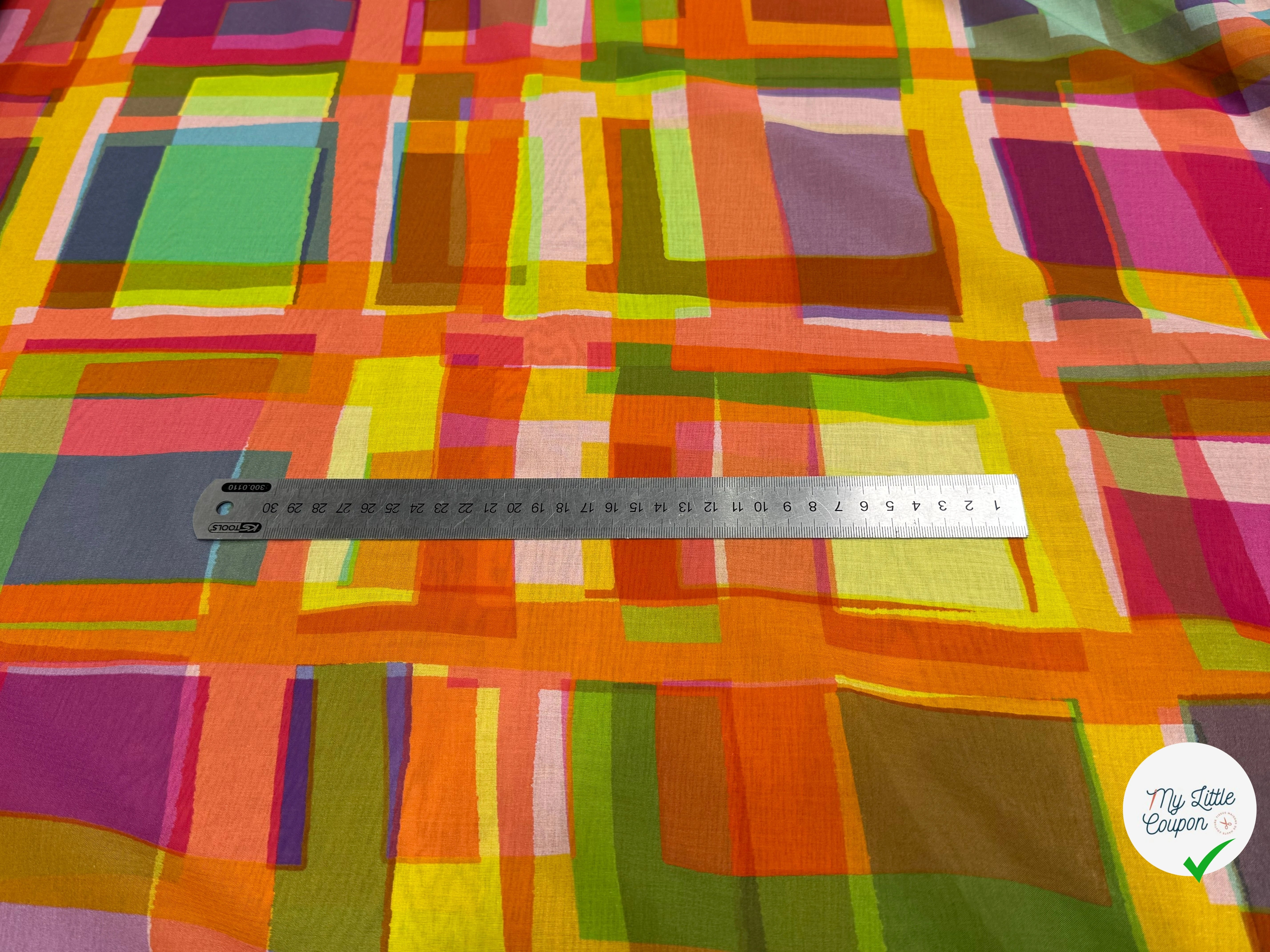 VOILE DE COTON LEGER PLEXI IMPRIMÉ CARREAUX MULTICOLORE - My Little Coupon