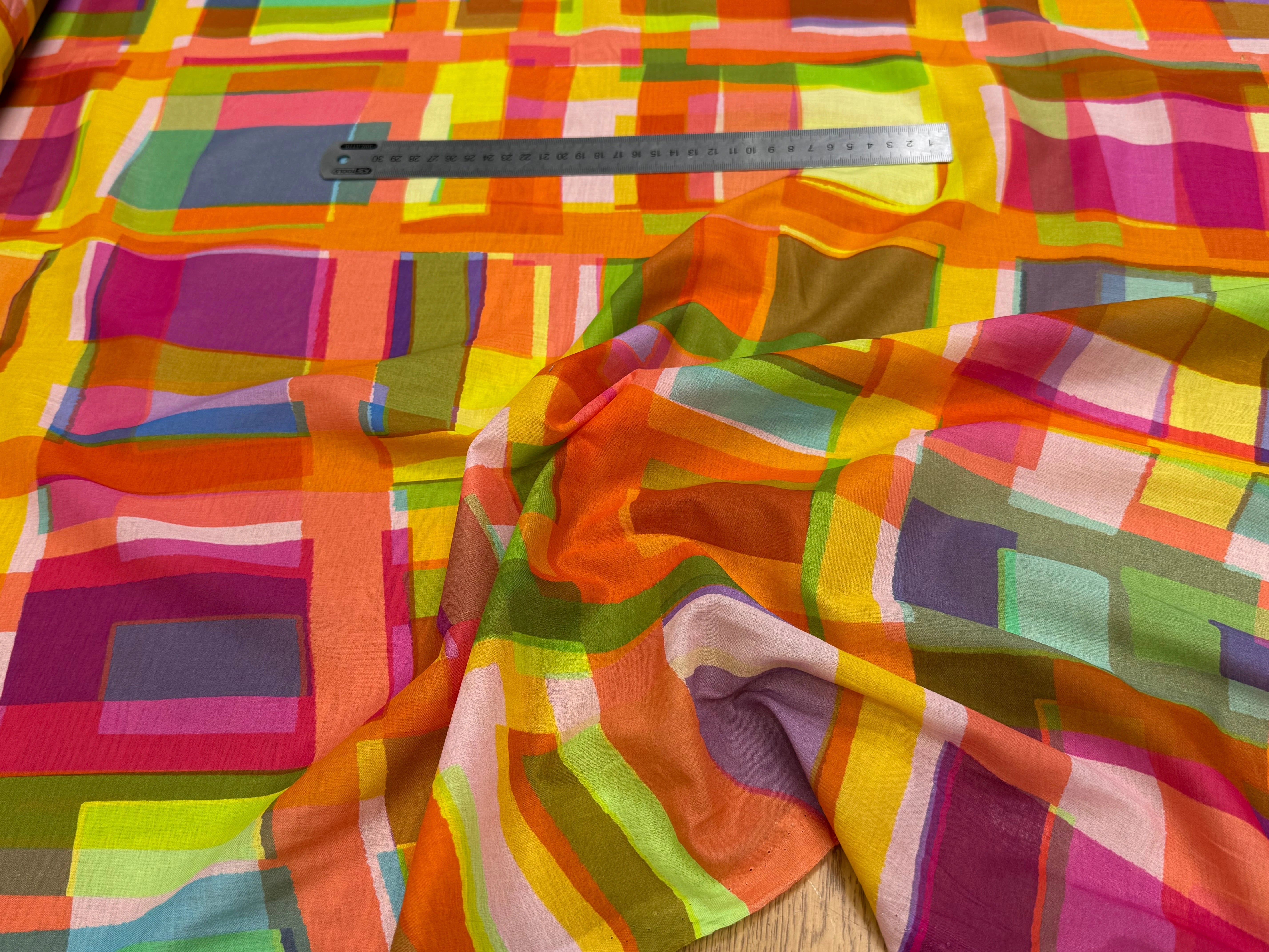 VOILE DE COTON LEGER PLEXI IMPRIMÉ CARREAUX MULTICOLORE - My Little Coupon