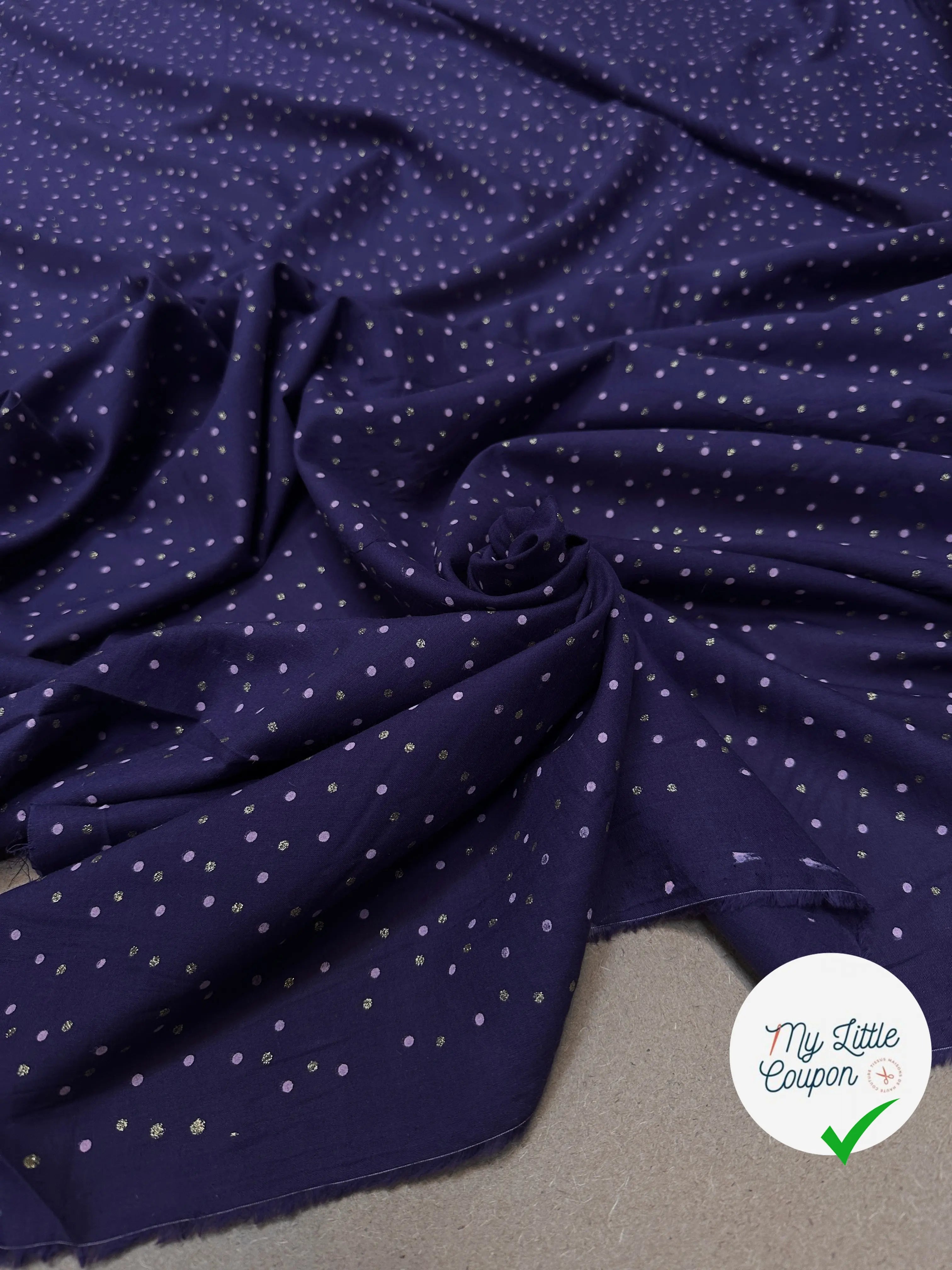 VOILE DE COTON LEGEREMENT EMERISÉ POIS PARME OR - My Little Coupon