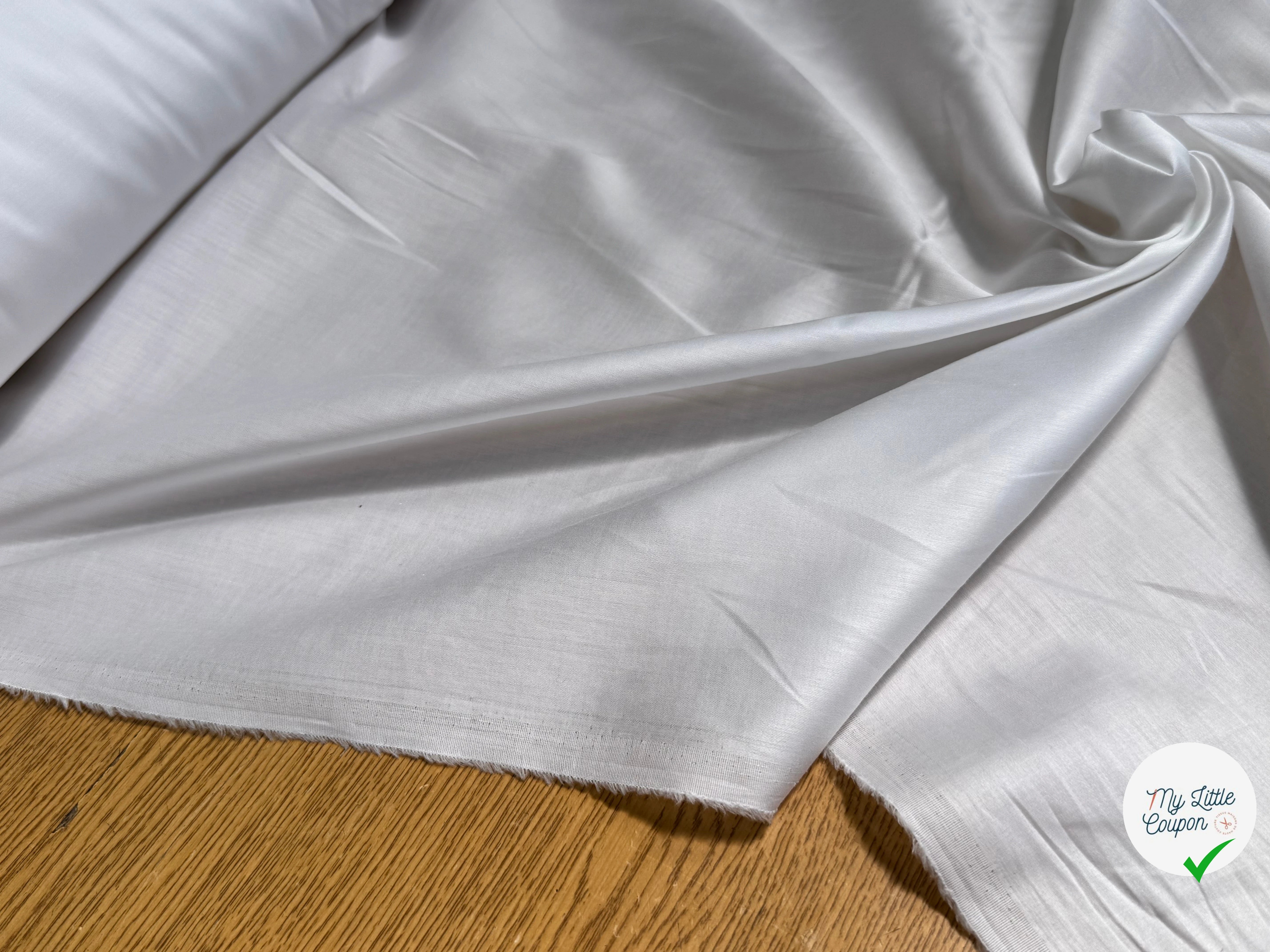 VOILE DE COTON LÉGÈREMENT STRETCH SATINÉ BLANC - My Little Coupon