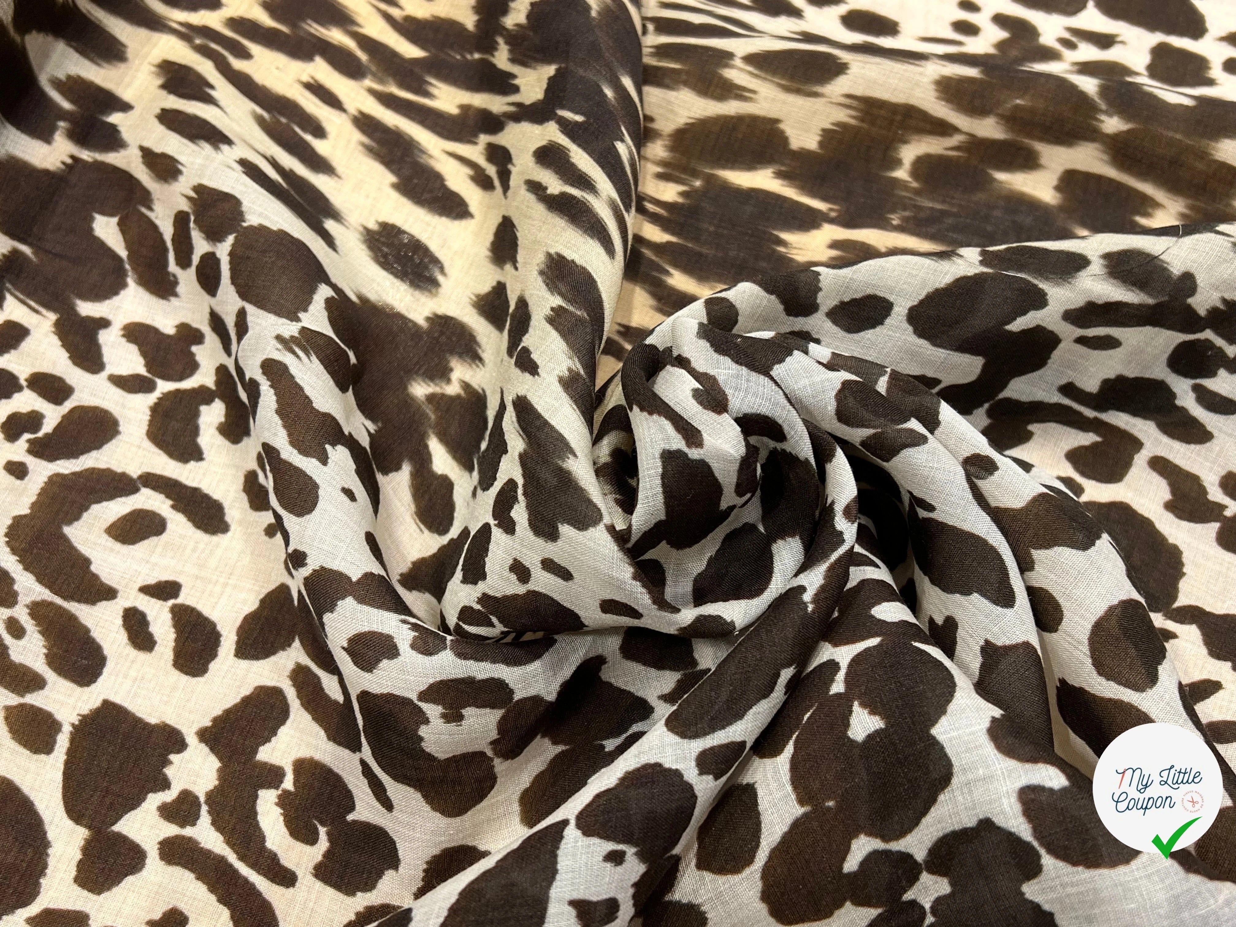 VOILE DE COTON MOTIF LÉOPARD BEIGE MARRON 140CM - My Little Coupon