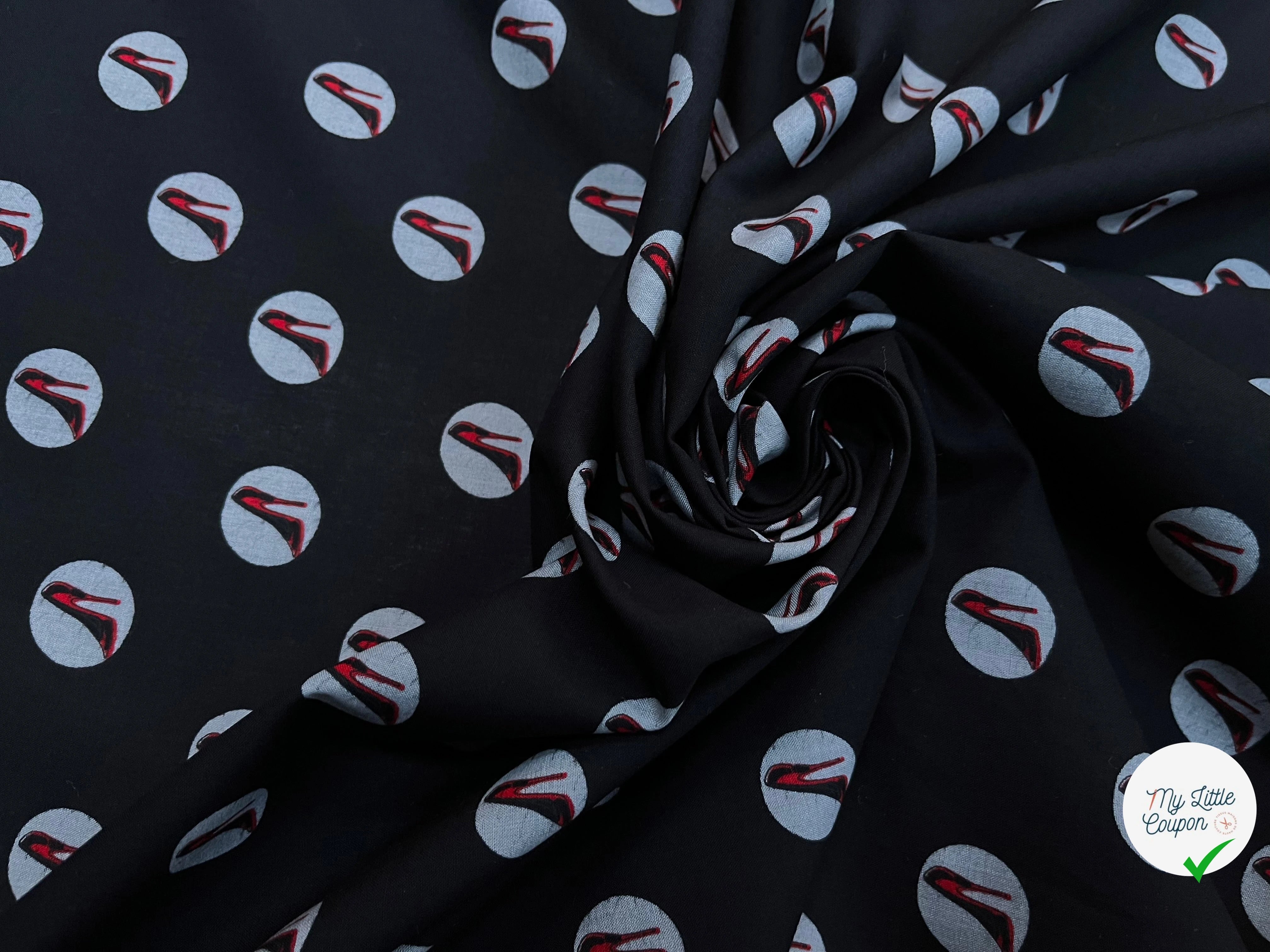 VOILE DE COTON NOIR MOTIF IMPRIMÉS ESCARPINS - My Little Coupon
