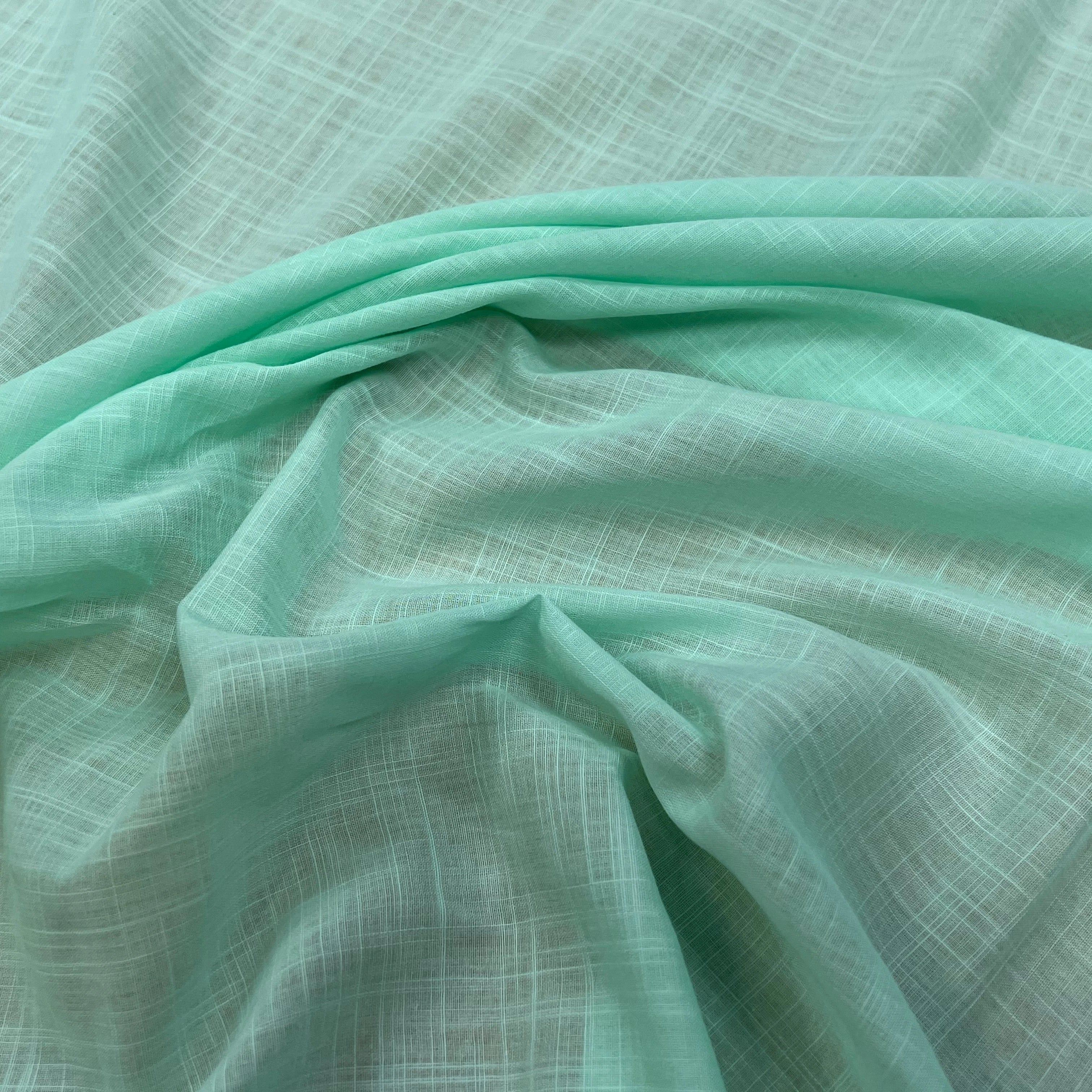 VOILE DE COTON QUADRILLÉ FLUIDE VERT MENTHE 146CM - My Little Coupon
