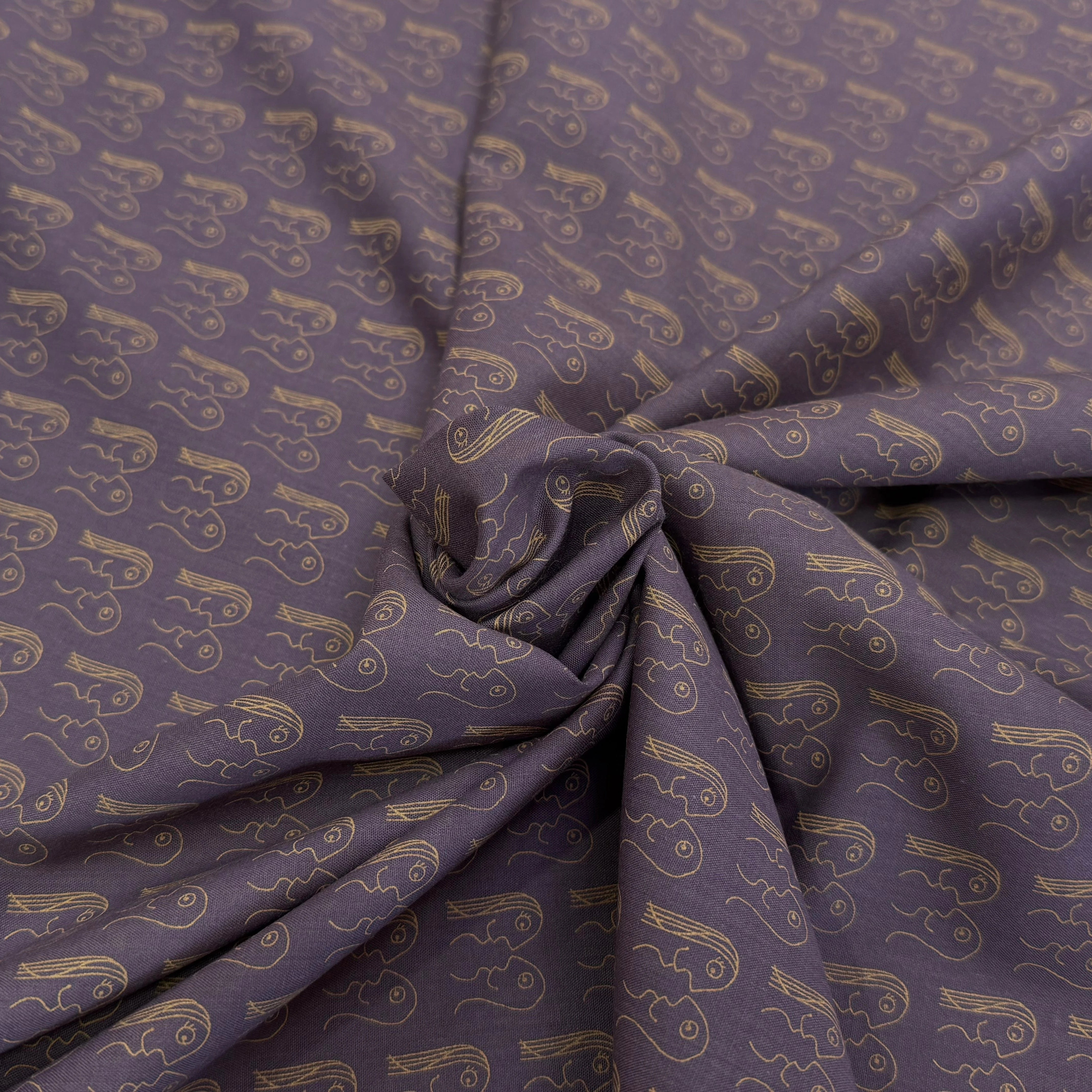 VOILE DE COTON VIOLET IMPRIMÉ EYE CONTACT - My Little Coupon