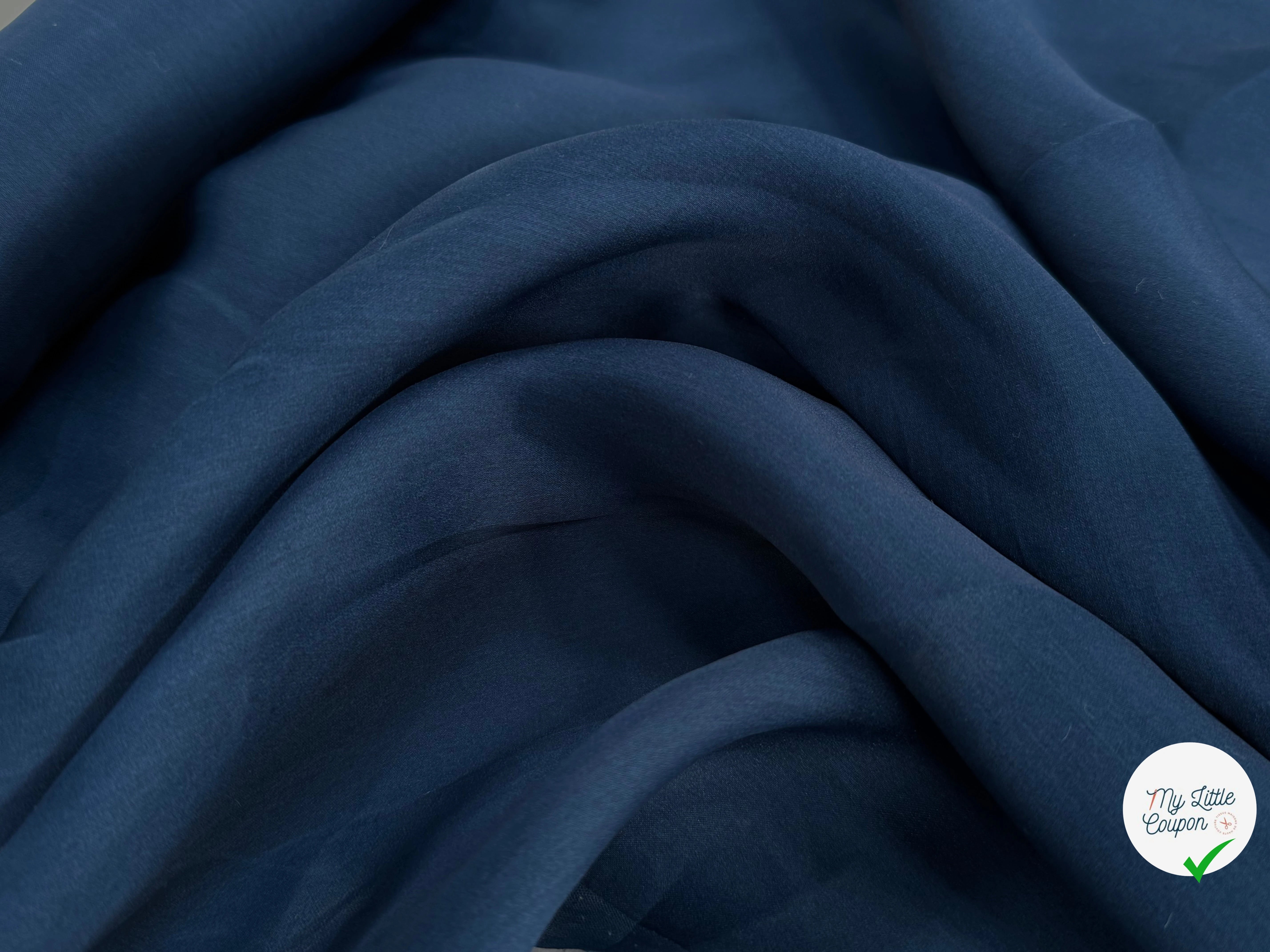 VOILE DE SOIE LISSE LEGEREMENT SATINÉ BLEU NUIT - My Little Coupon