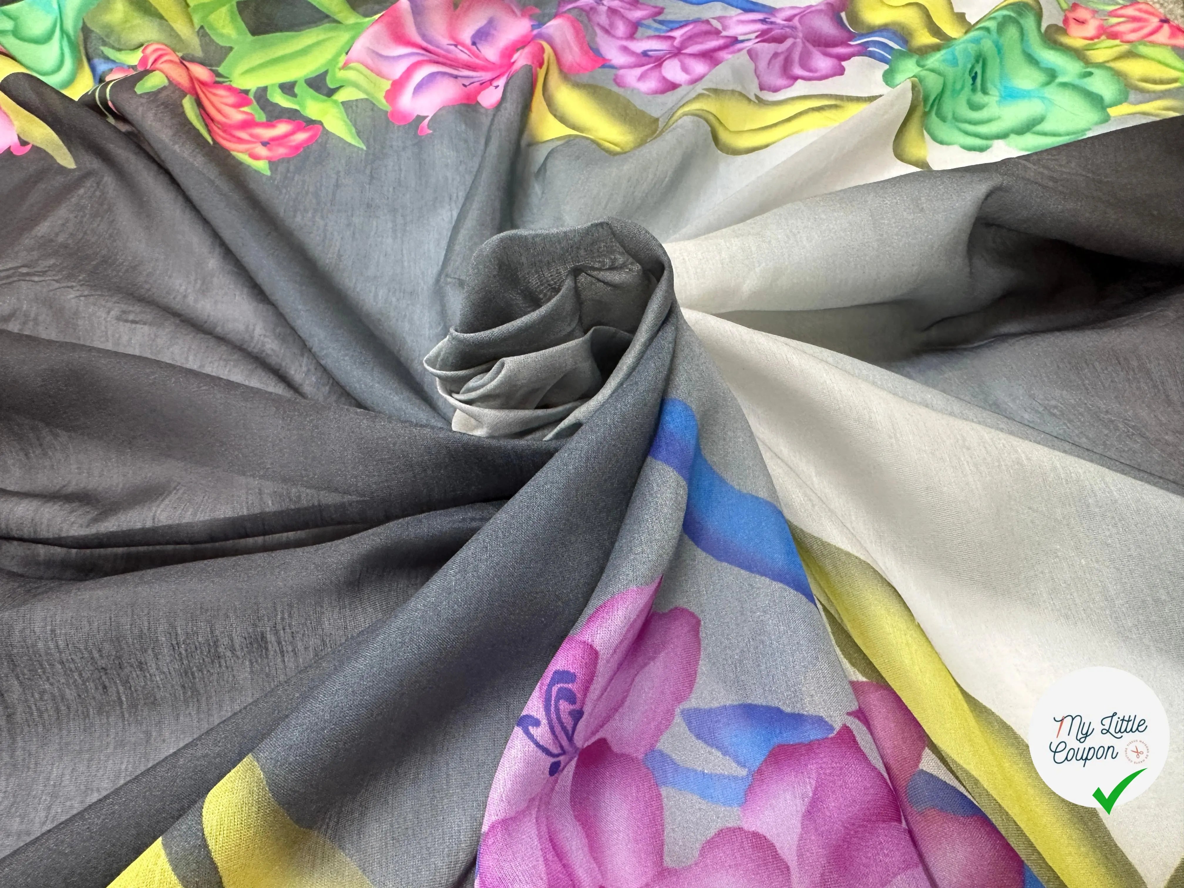 VOILE EMERISÉ COTON SOIE BASES DE FLEURS - My Little Coupon