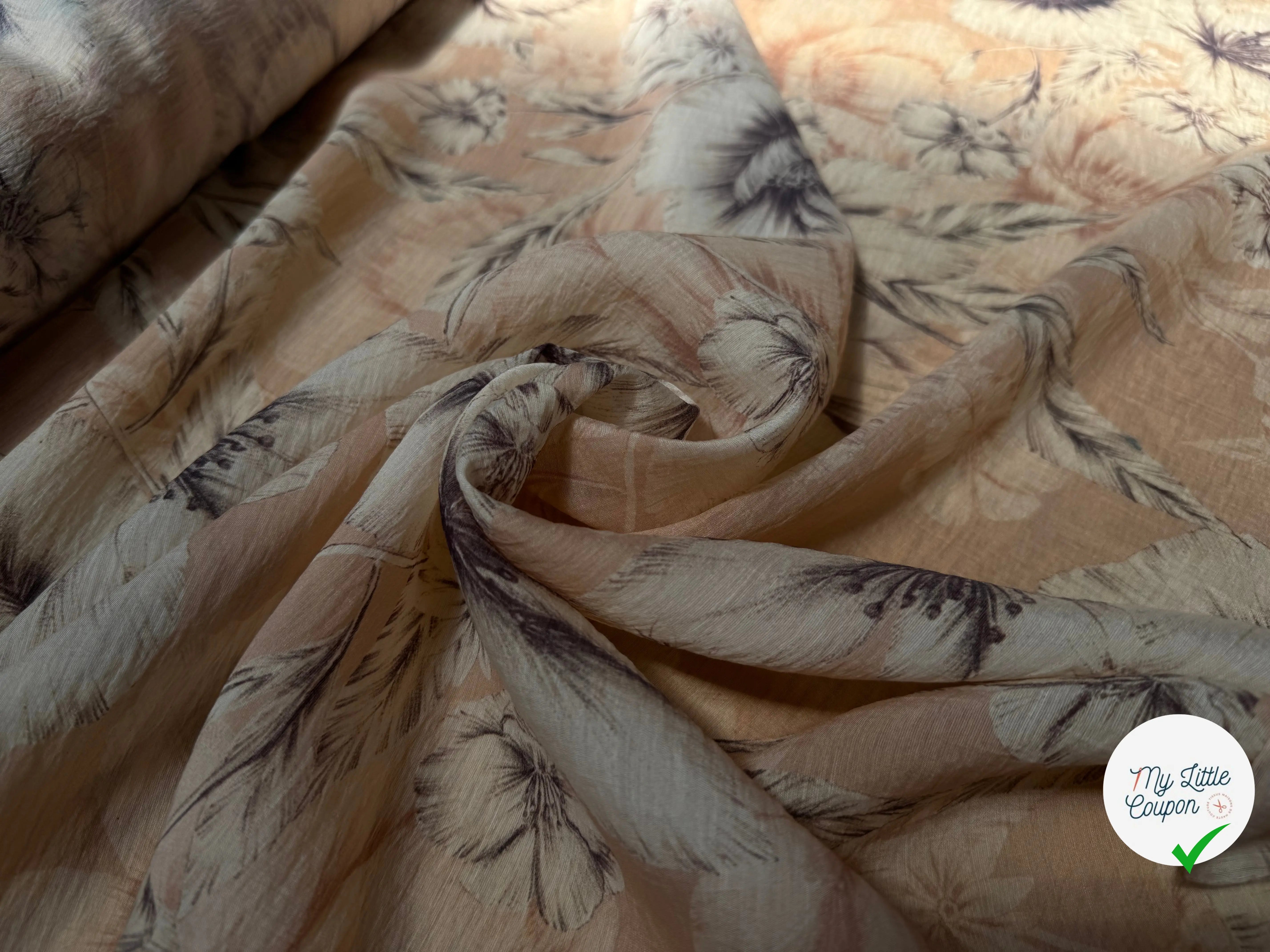 VOILE LYOCEL EFFET CRINKLE FOND ROSE MOTIFS FLEURS - My Little Coupon
