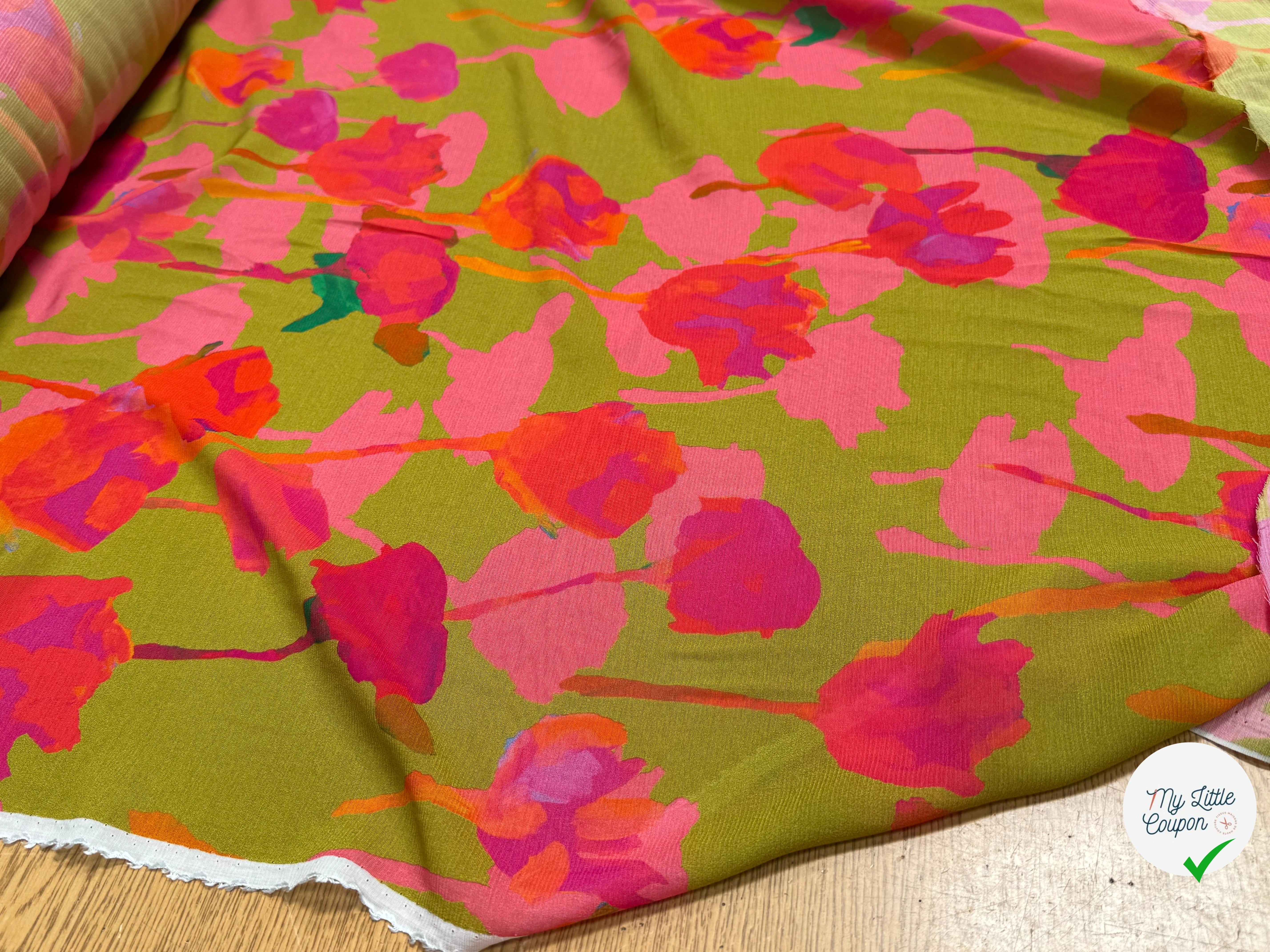 VOILE VISCOSE SOIE IMPRIMÉ FLORAL ROUGE SILK JOURDETE - My Little Coupon