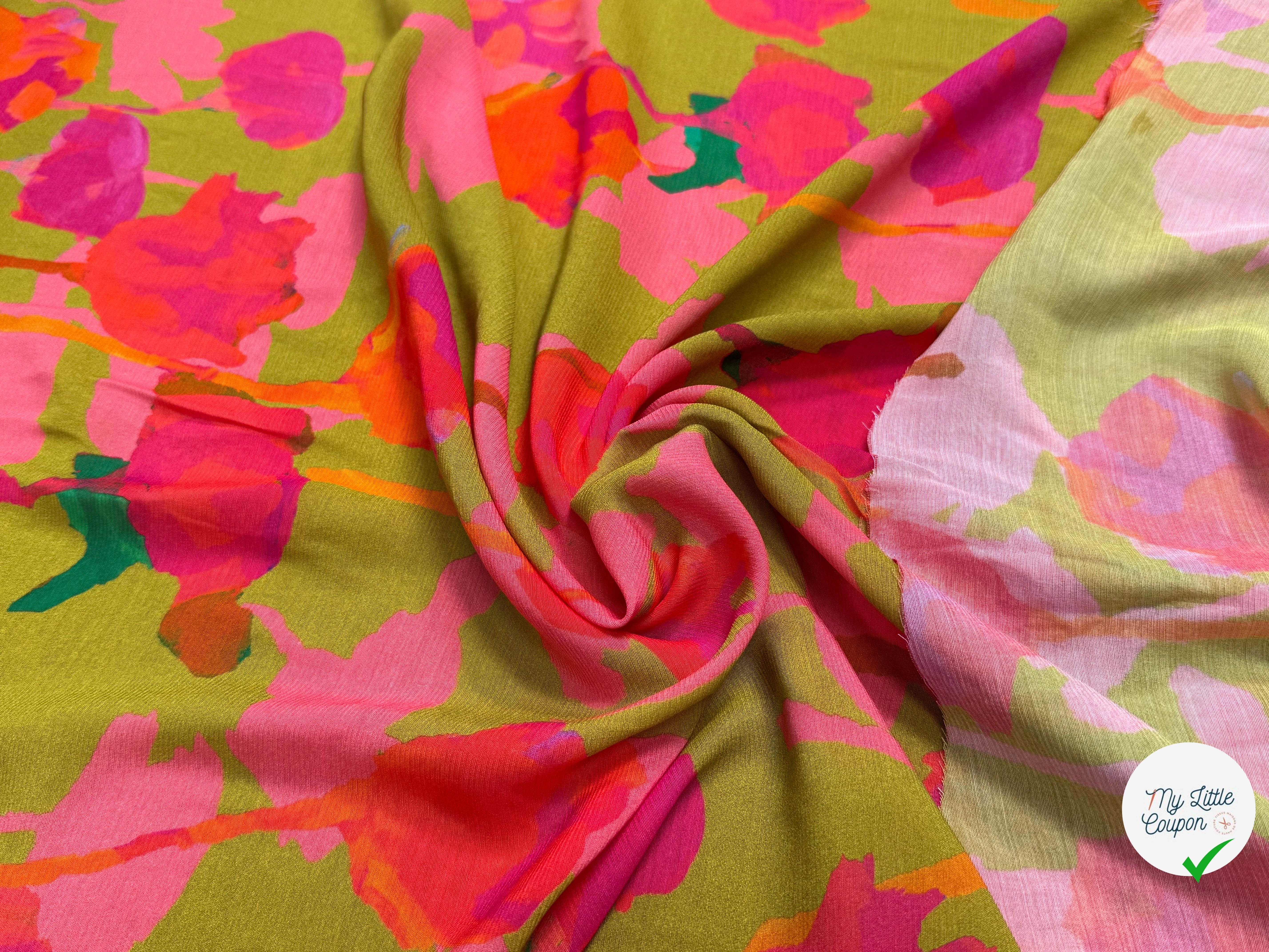 VOILE VISCOSE SOIE IMPRIMÉ FLORAL ROUGE SILK JOURDETE - My Little Coupon