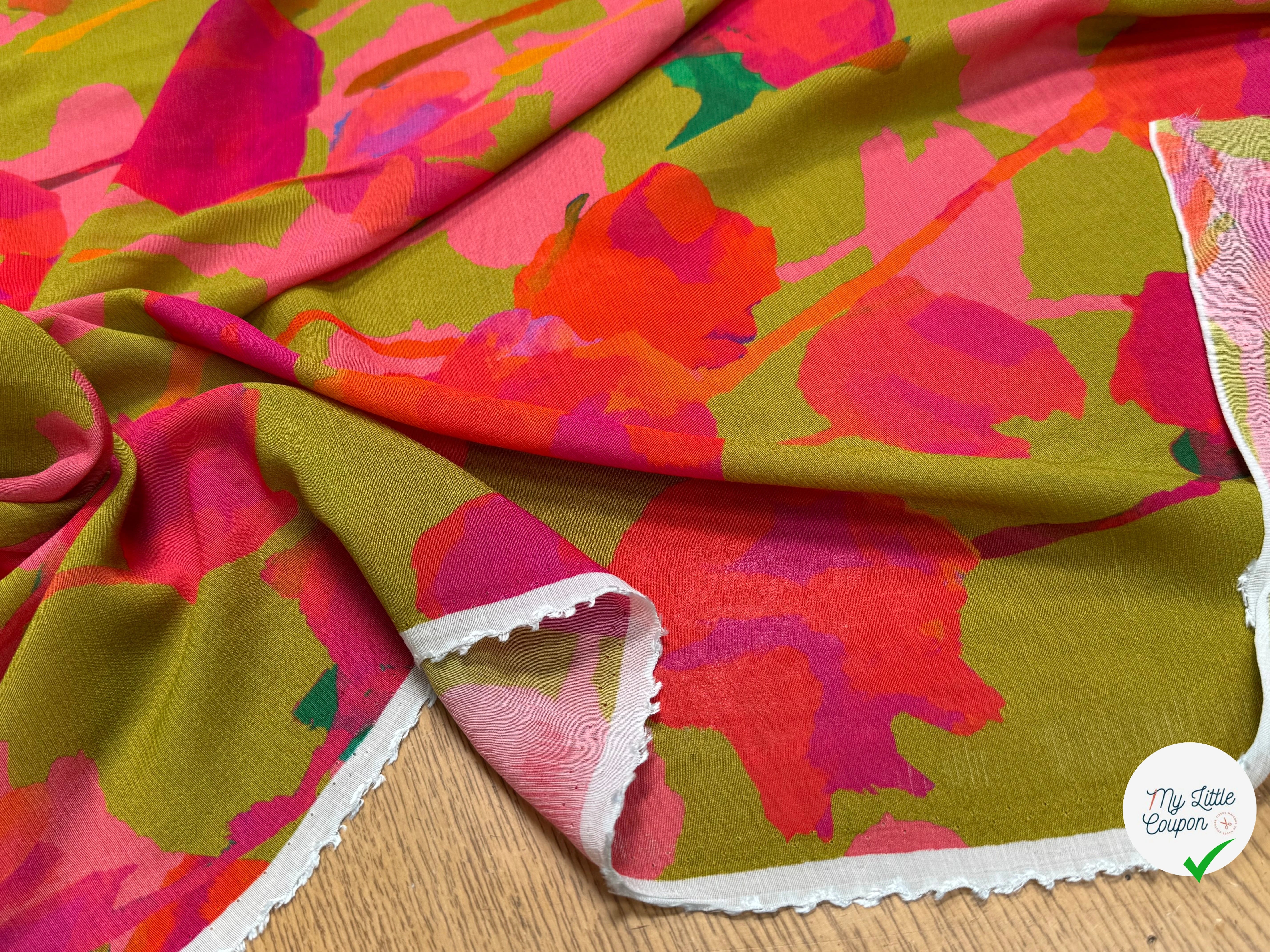 VOILE VISCOSE SOIE IMPRIMÉ FLORAL ROUGE SILK JOURDETE - My Little Coupon