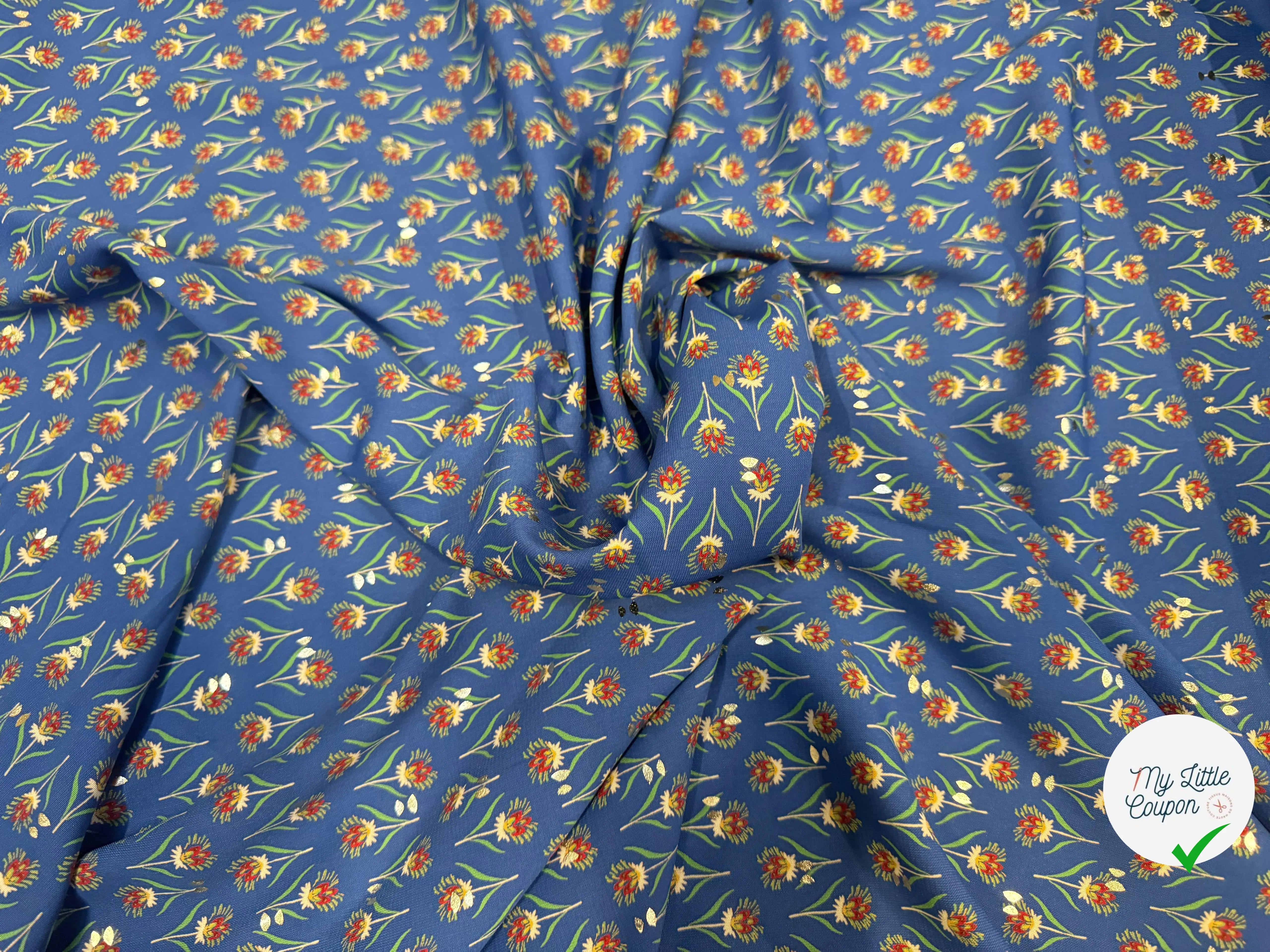 WOOLPEACH FLEURS AVEC MOTIF OR FOND BLEU - My Little Coupon