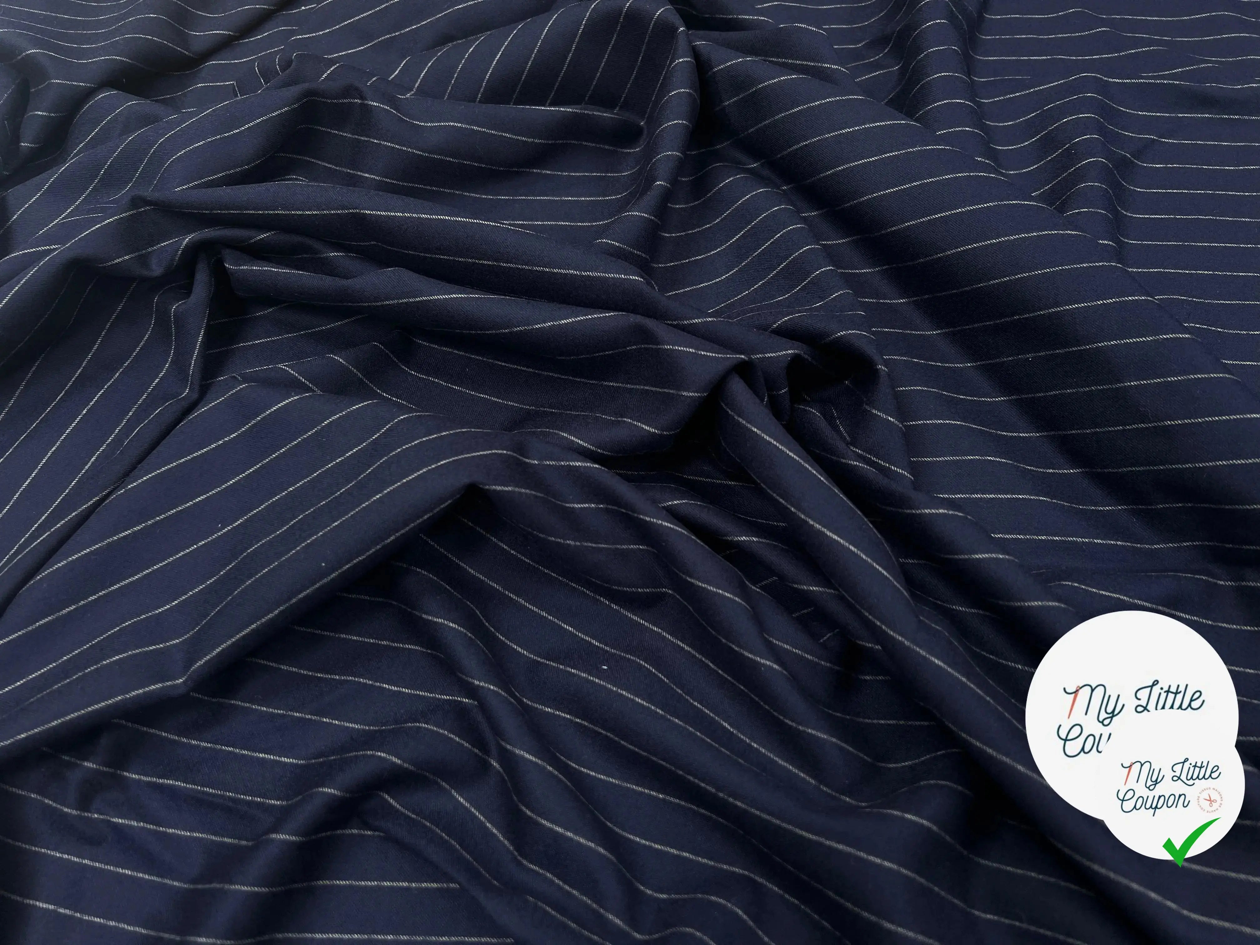 FLANELLE DE LAINE RAYURE ULTRA CHIC MARINE - My Little Coupon