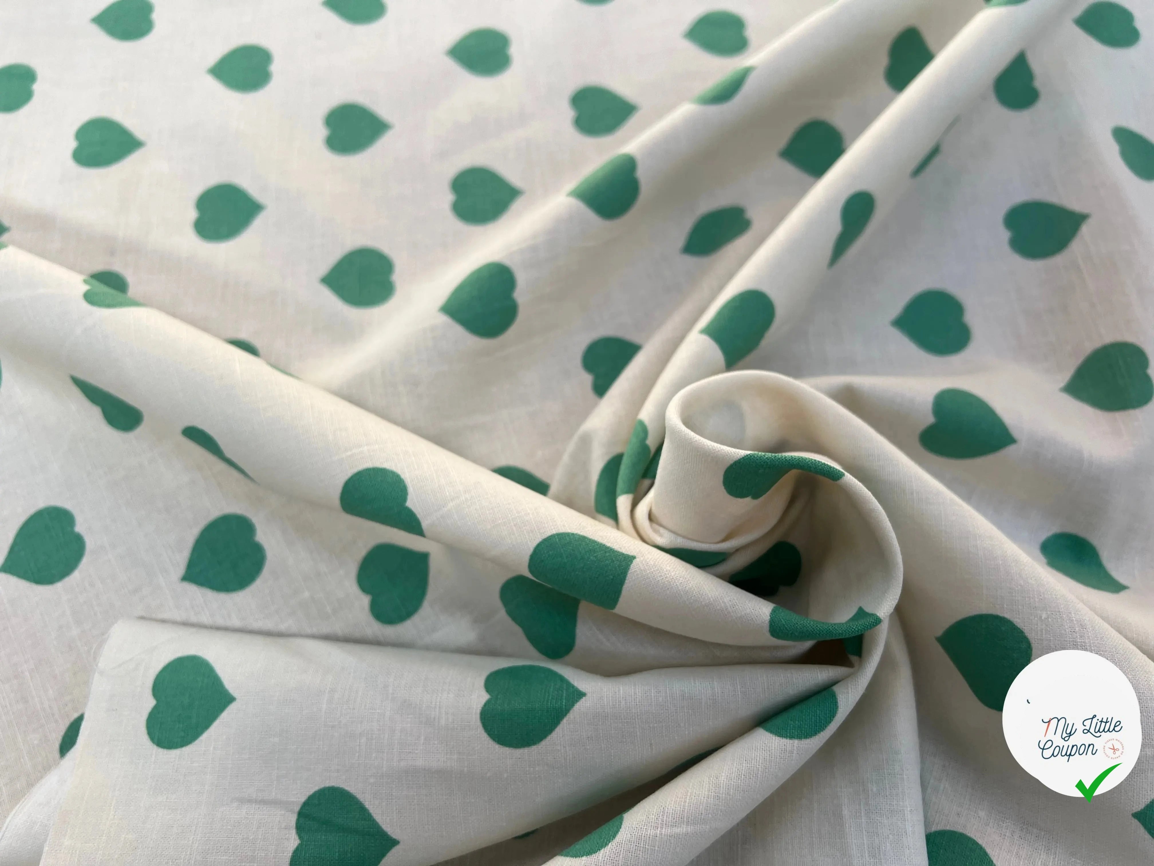 LIN COTON CRÈME COEUR VERT - My Little Coupon