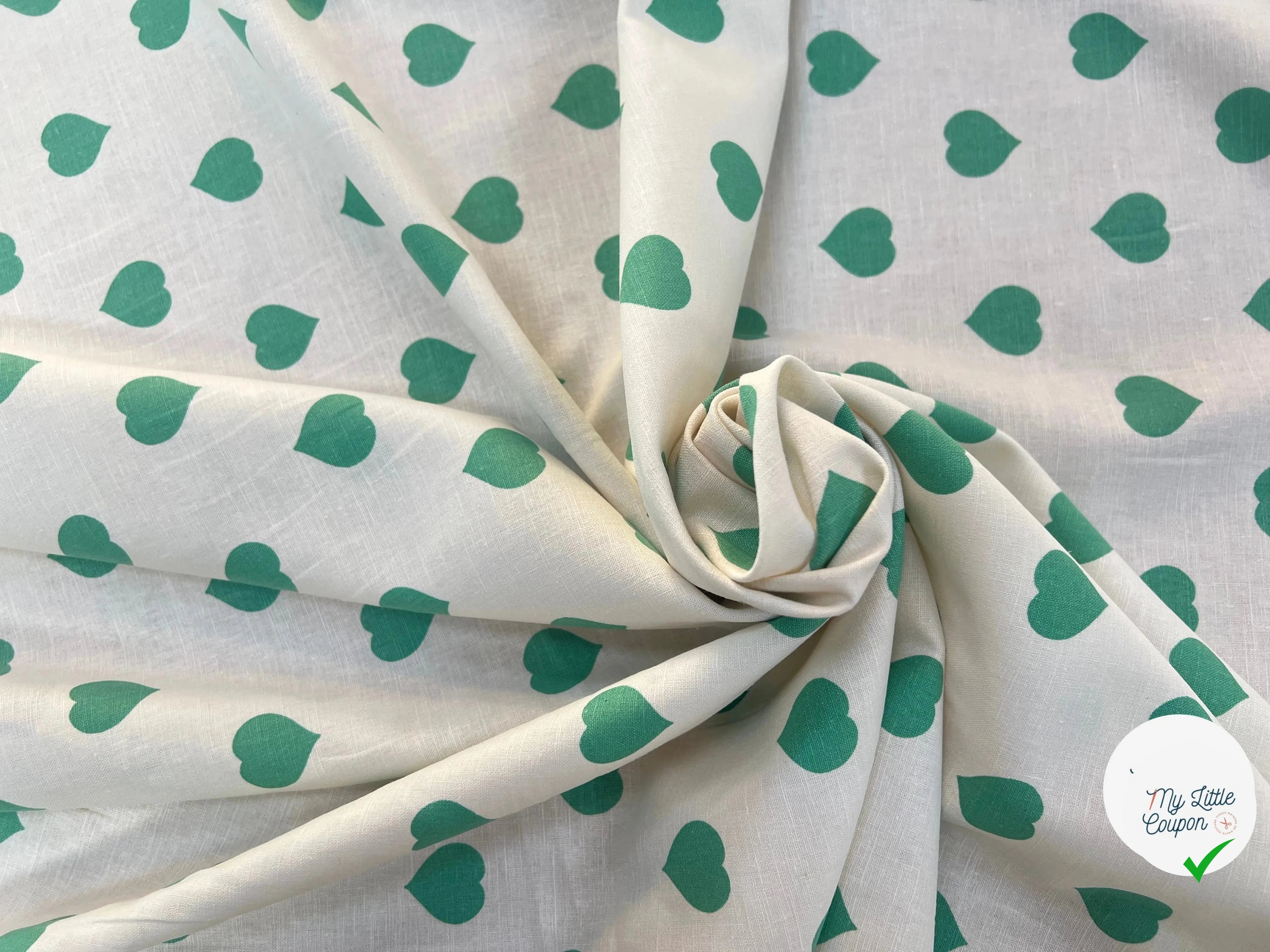 LIN COTON CRÈME COEUR VERT - My Little Coupon