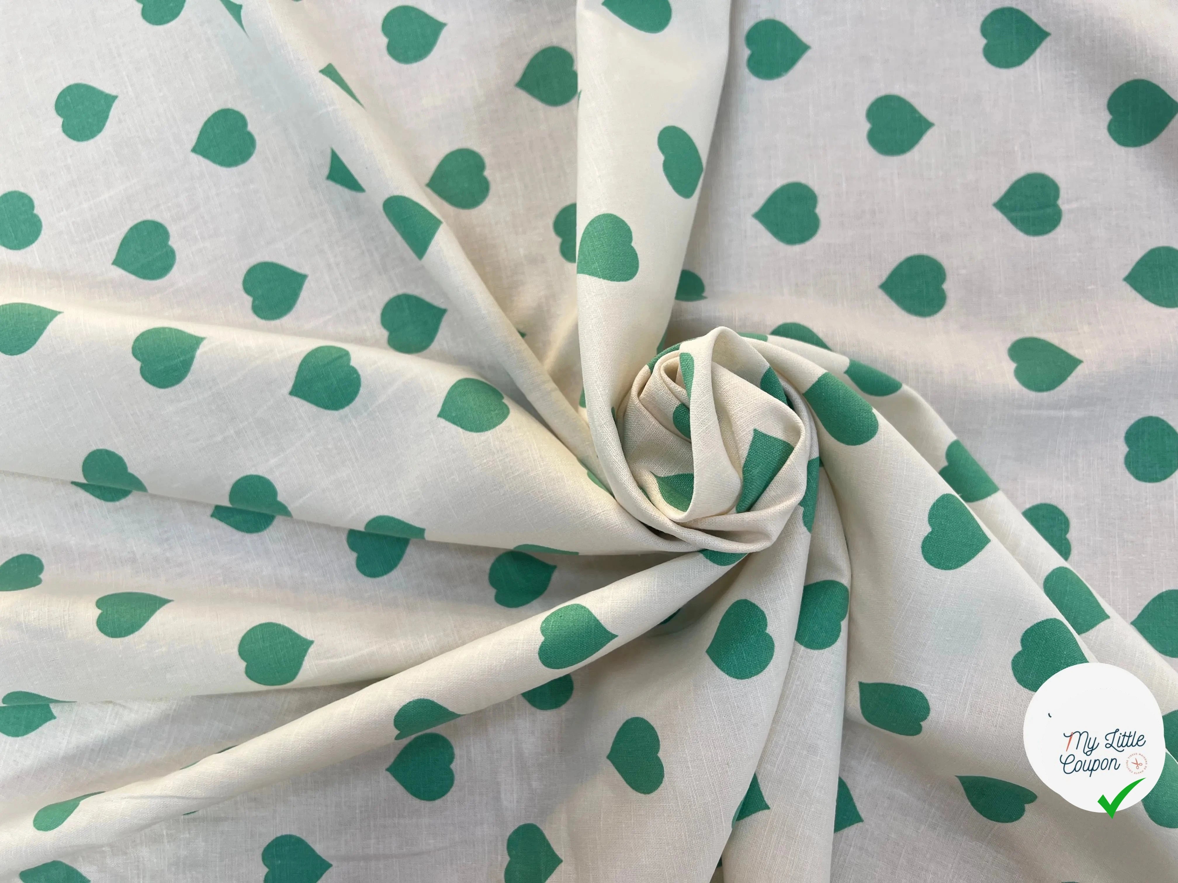 LIN COTON CRÈME COEUR VERT - My Little Coupon