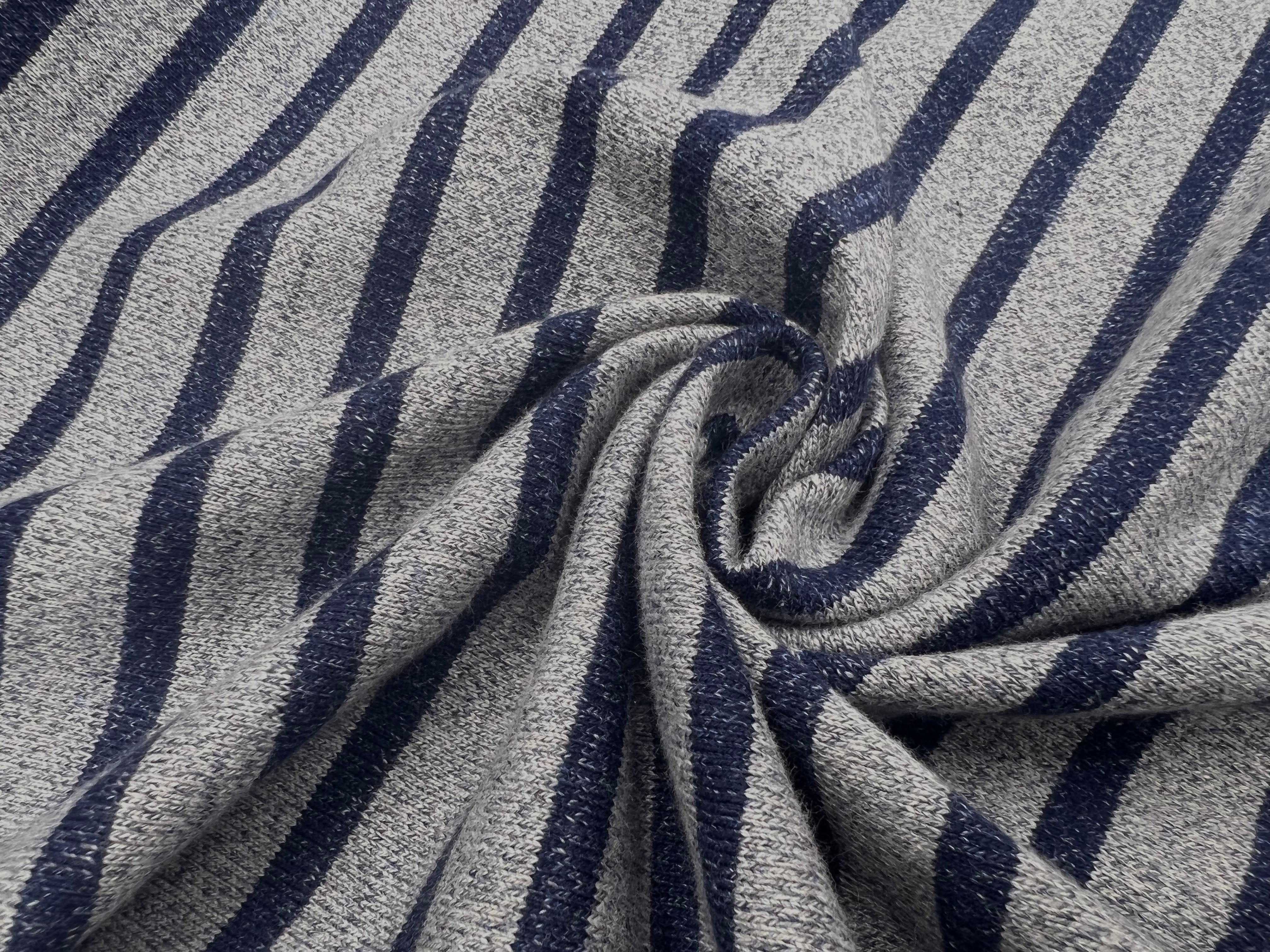 (chute) MAILLE DE COTON GRIS CHINÉ RAYURES MARINE CHINÉ - My Little Coupon