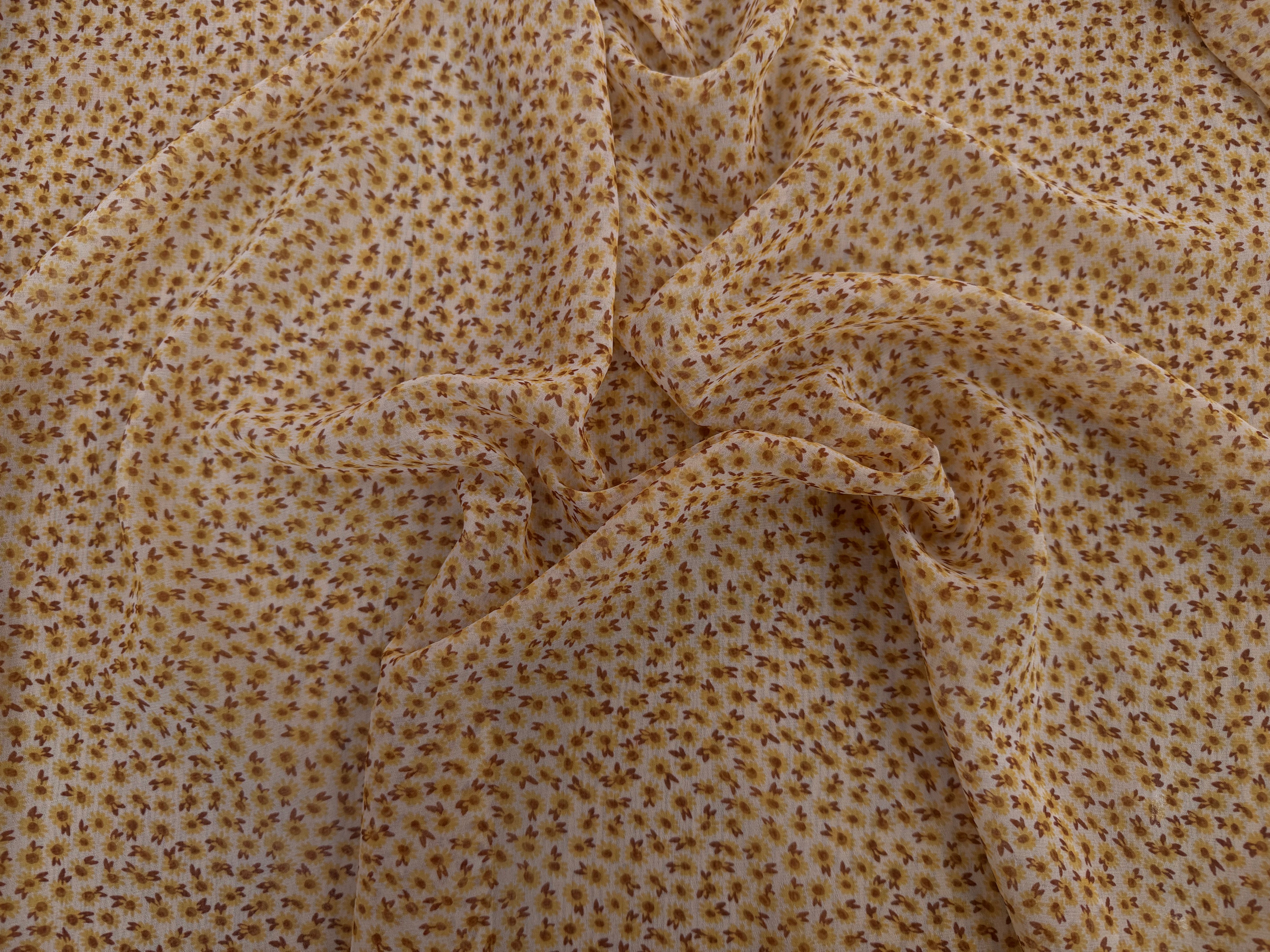 MOUSSELINE FOND JAUNE MOTIFS PETITS TOURNESSOL - My Little Coupon