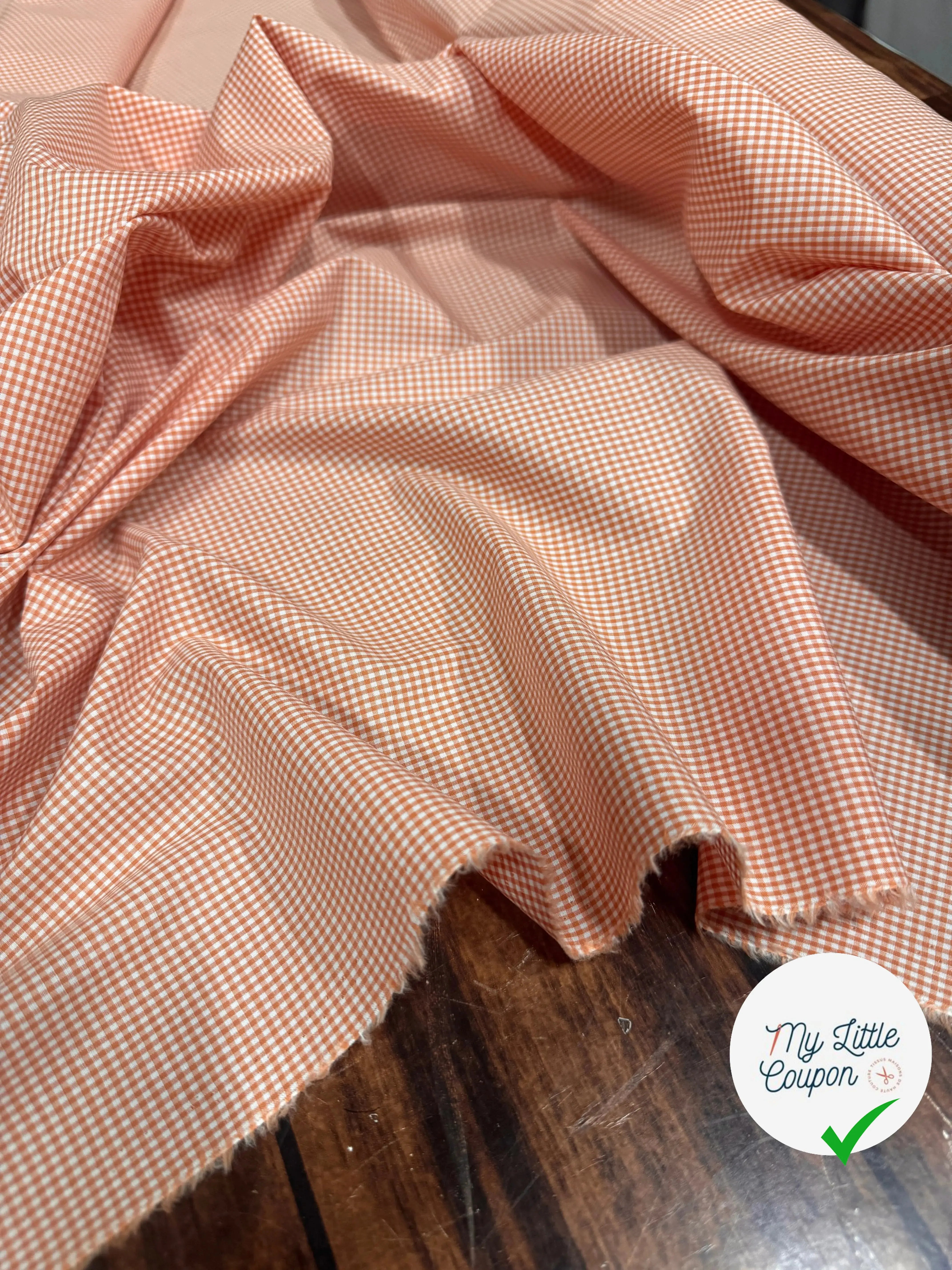 POPELINE DE COTON PETITS CARREAUX ORANGE OEKOTEX - My Little Coupon