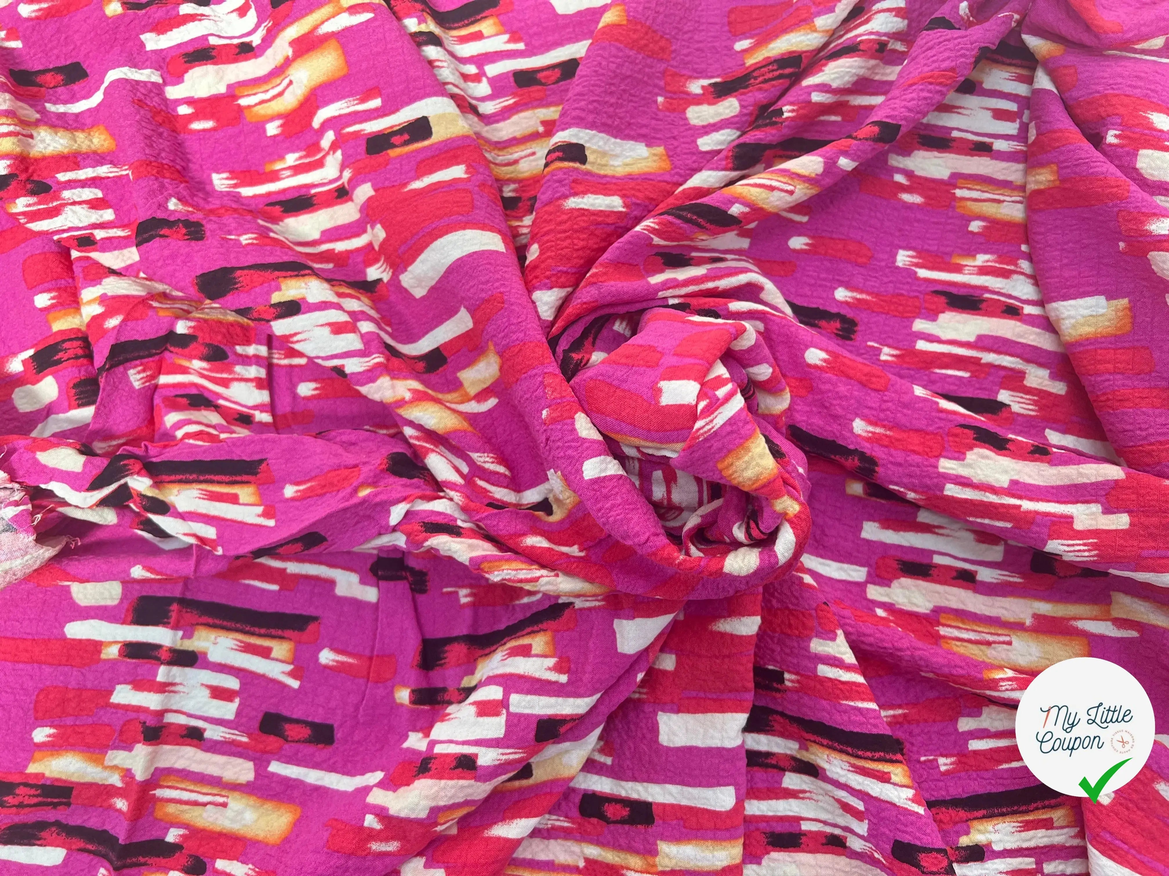 VISCOSE BUBBLE TISSU IMPRIMÉ ABSTRAIT FUCHSIA - My Little Coupon
