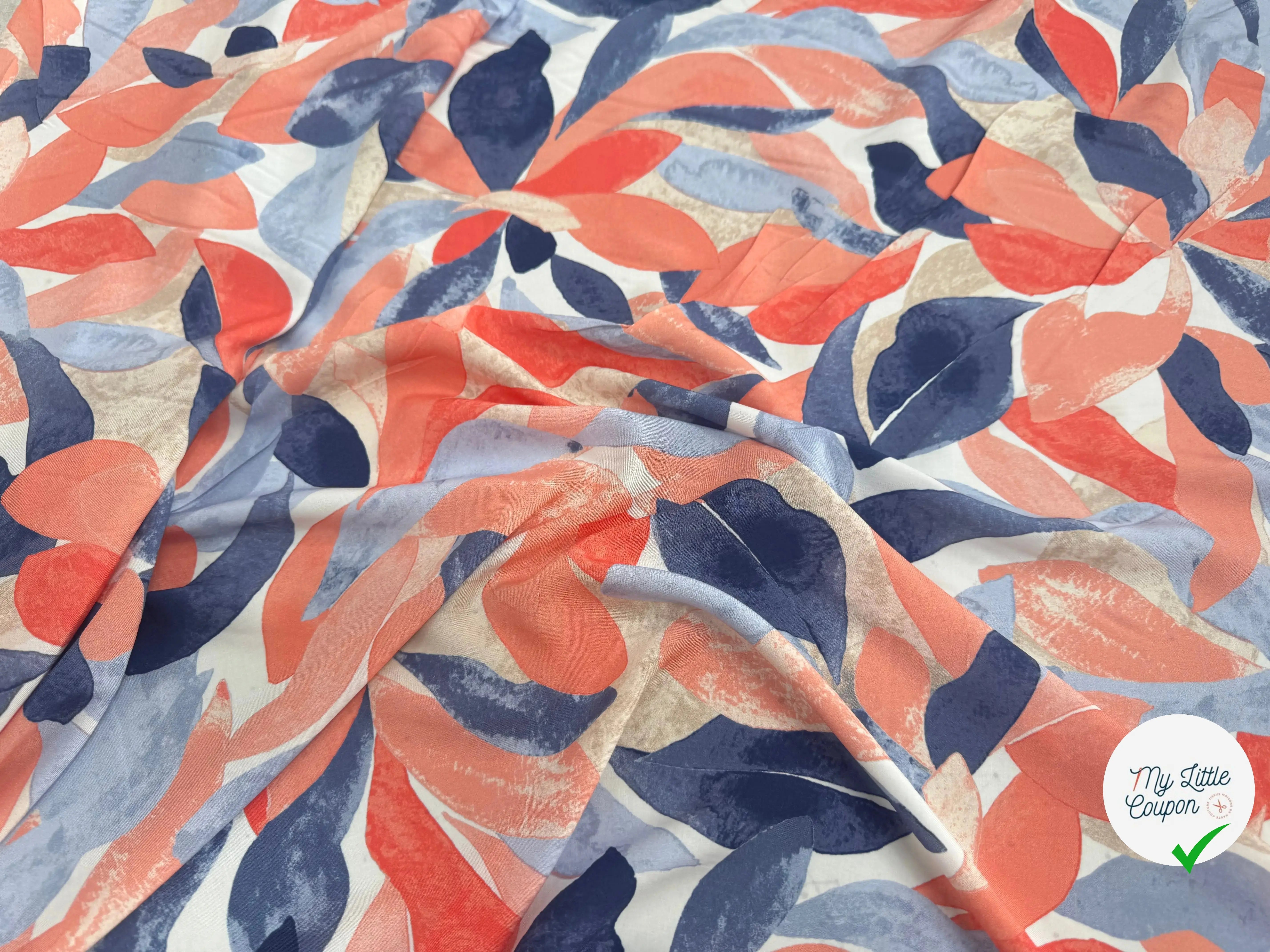 VISCOSE FEUILLAGE PEAU DE PÊCHE PASTEL - My Little Coupon
