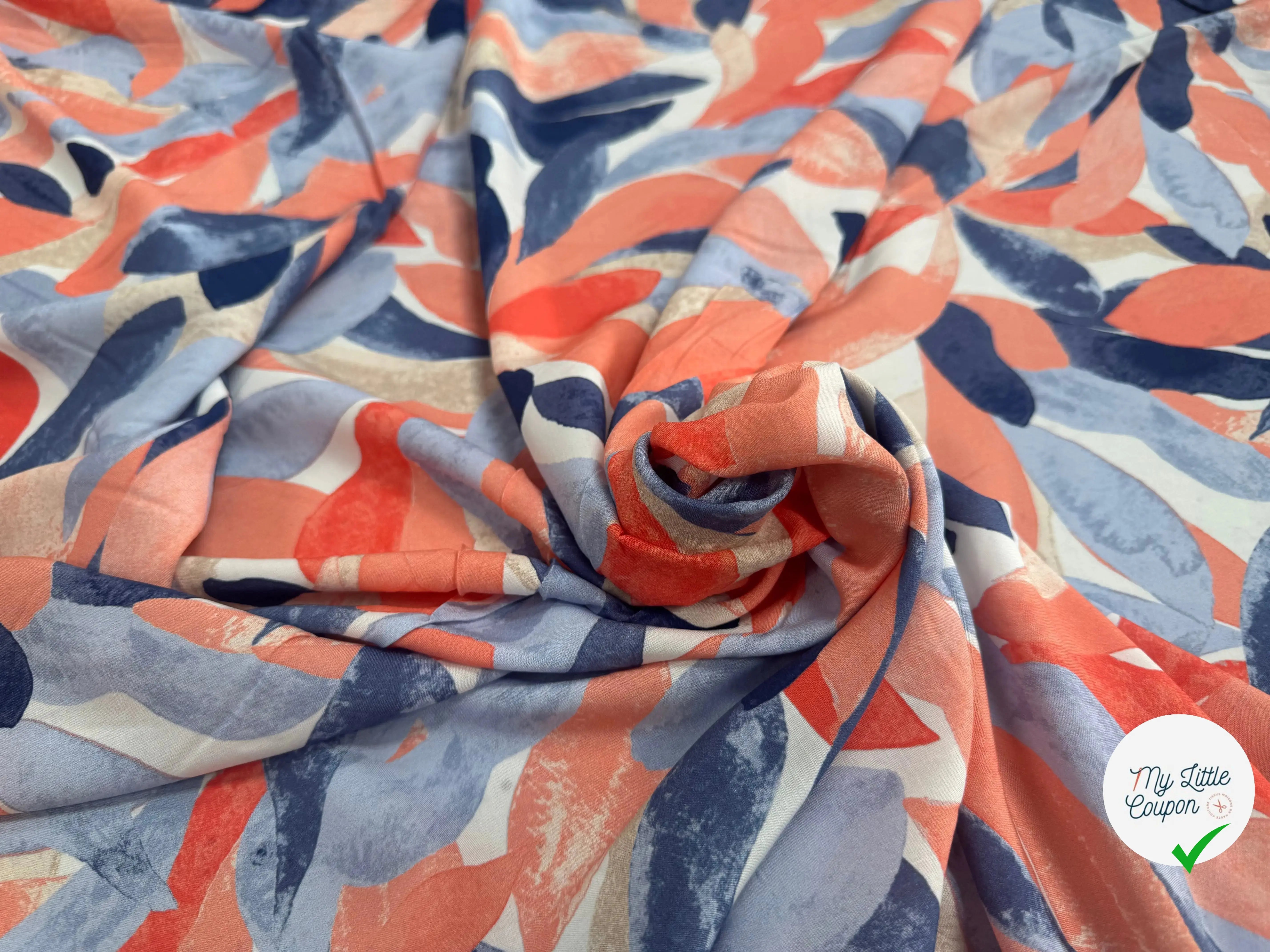 VISCOSE FEUILLAGE PEAU DE PÊCHE PASTEL - My Little Coupon