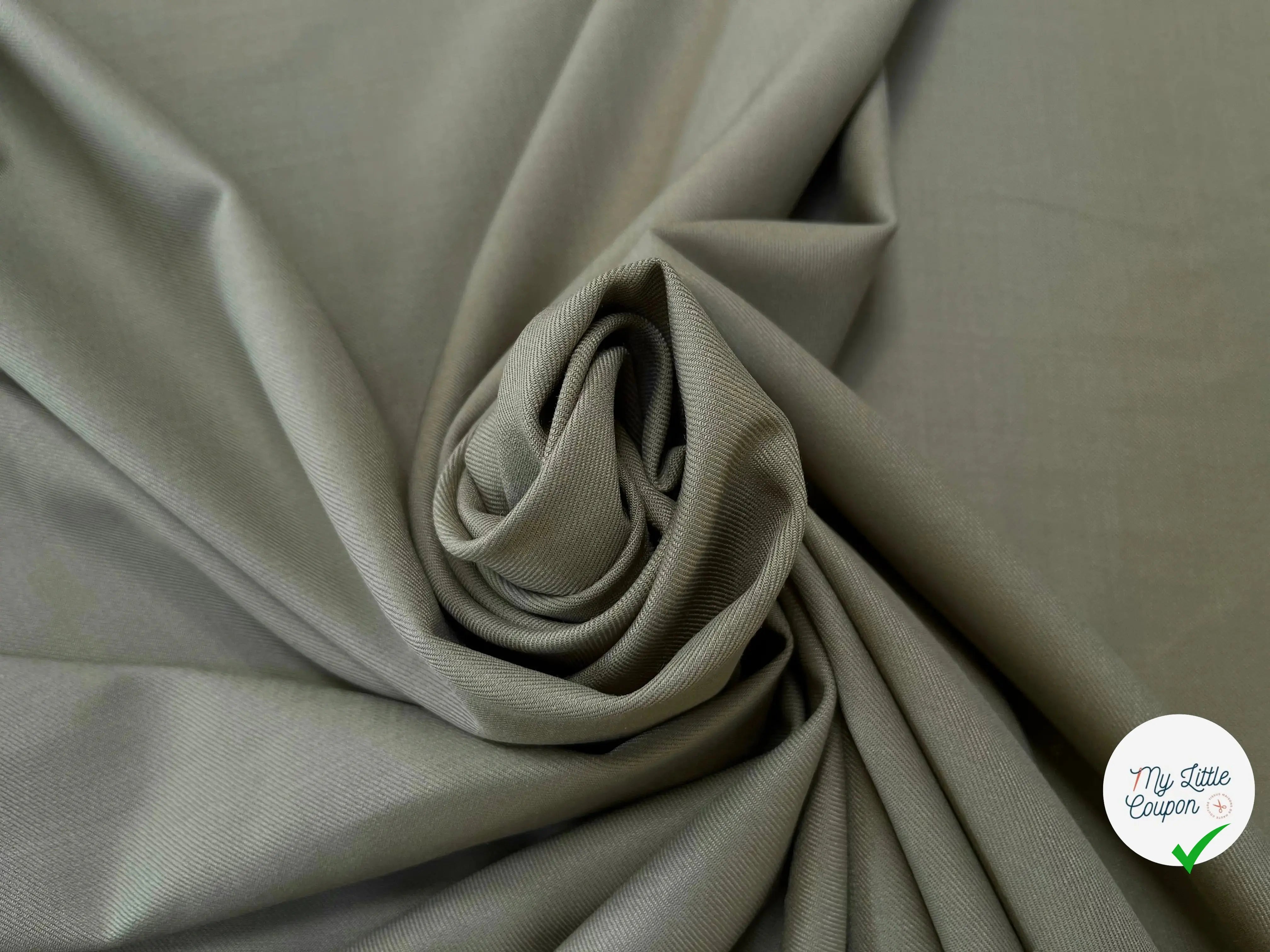 VISCOSE SERGÉE UNI STRETCH VERT GRIS - My Little Coupon