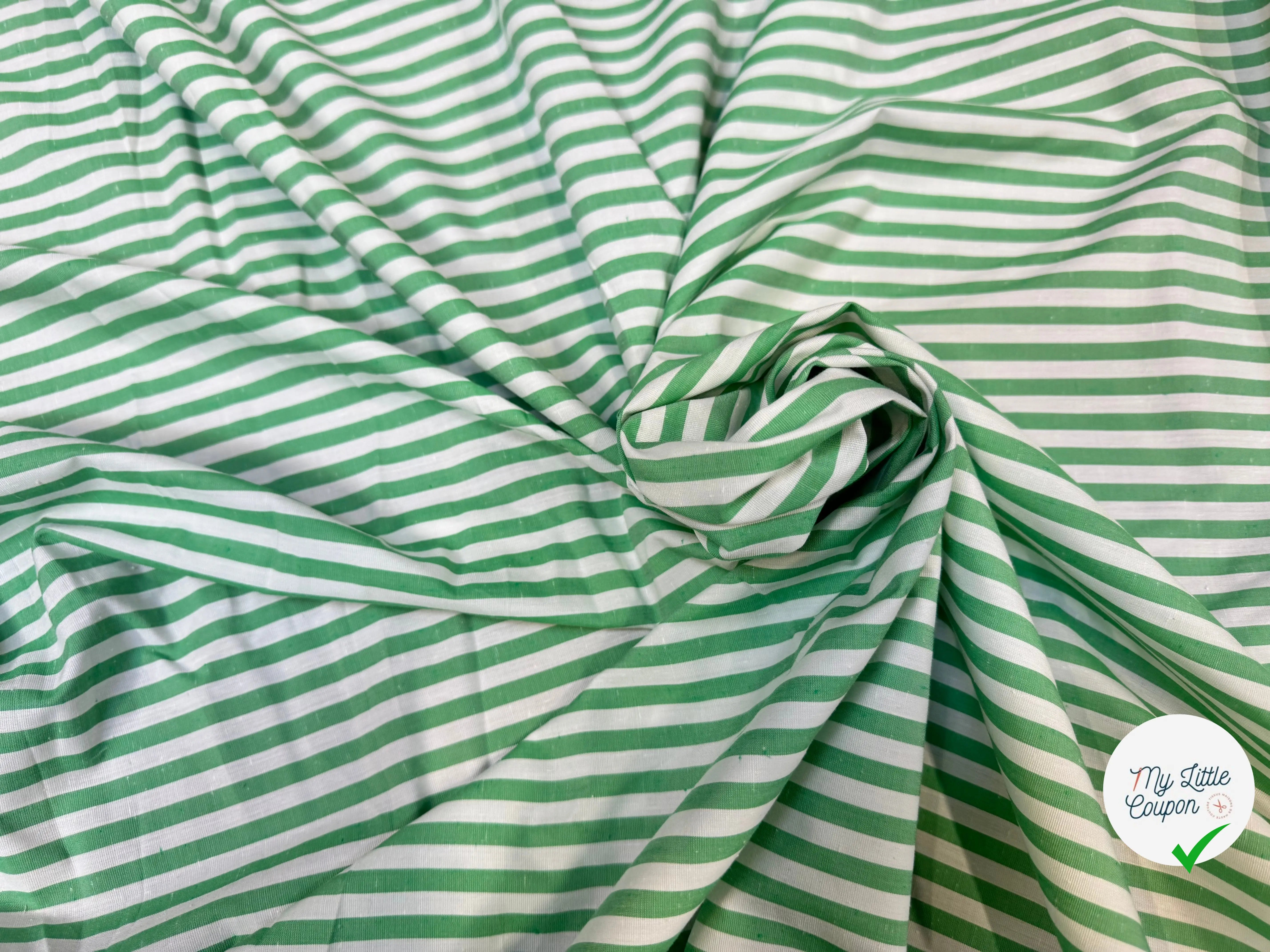 (chute)POPELINE DE COTON TEXTURÉE RAYURES VERTES ET BLANCHES - My Little Coupon