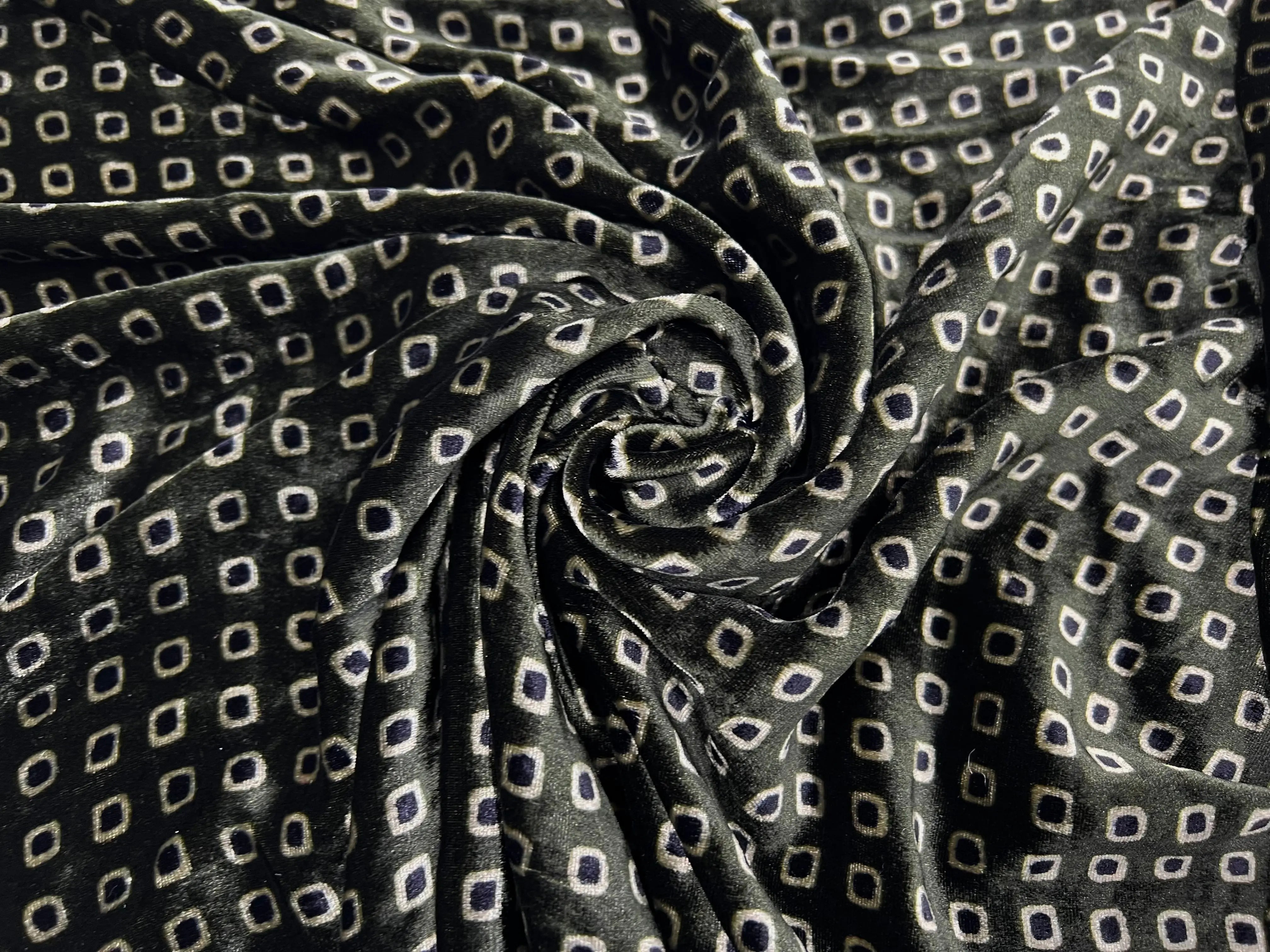 VELOURS LISSE FOND KHAKI FONCÉ PETITS MOTIFS - My Little Coupon - tissu - coudre