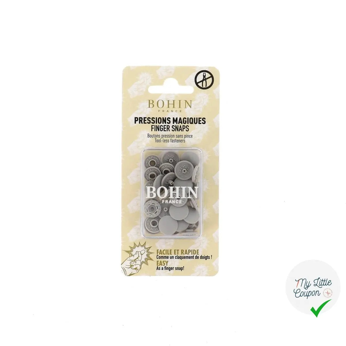 8 PRESSIONS MAGIQUES - BOUTONS PRESSIONS SANS PINCE 13MM GRIS - My Little Coupon