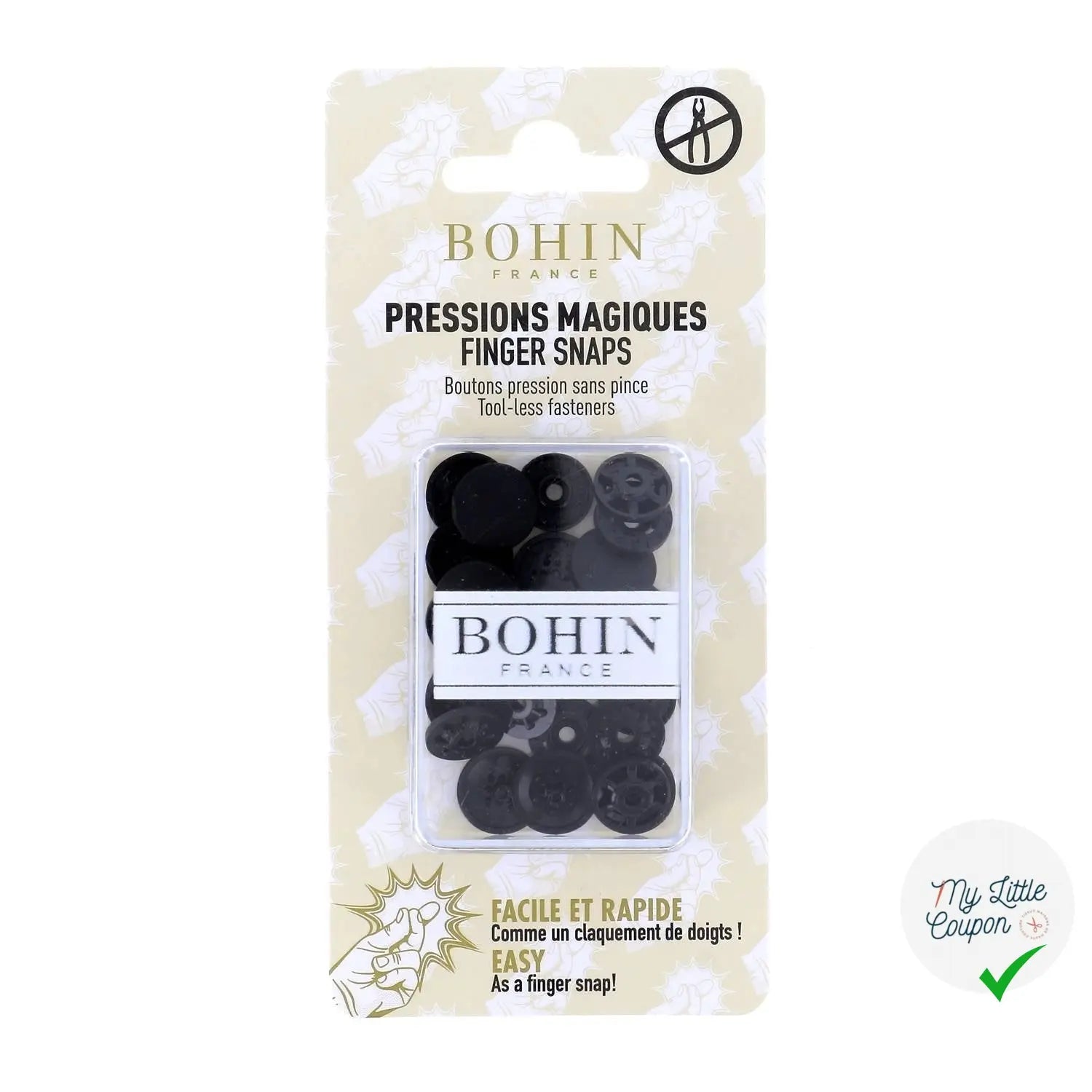 8 PRESSIONS MAGIQUES - BOUTONS PRESSIONS SANS PINCE 13MM NOIR - My Little Coupon